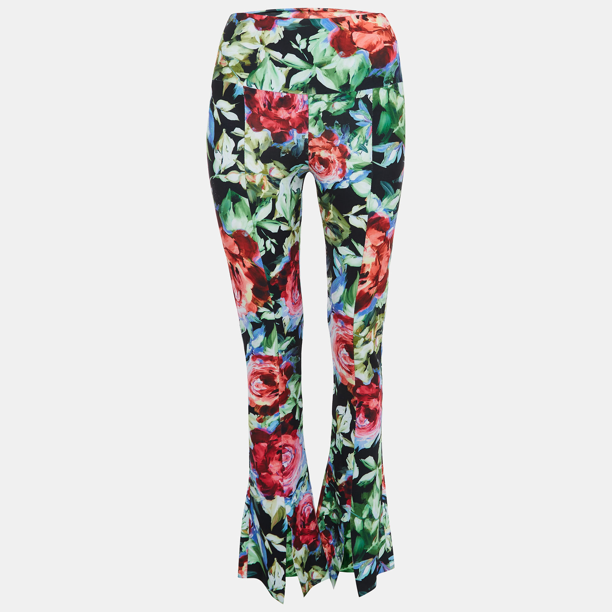 

Norma Kamali Multicolor Floral Printed Jersey Bell Bottom Pants