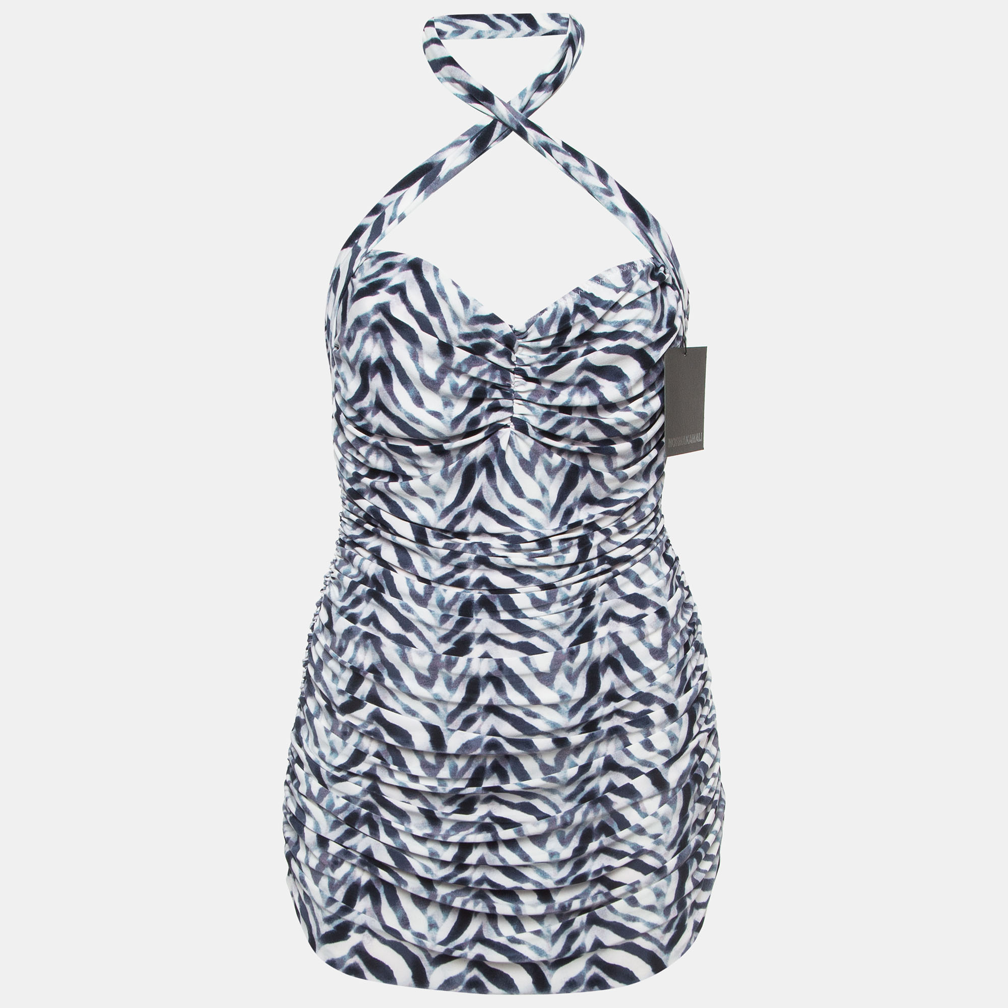 

Norma Kamali White Chevron Zebra Print Jersey Bill Mio Swimsuit
