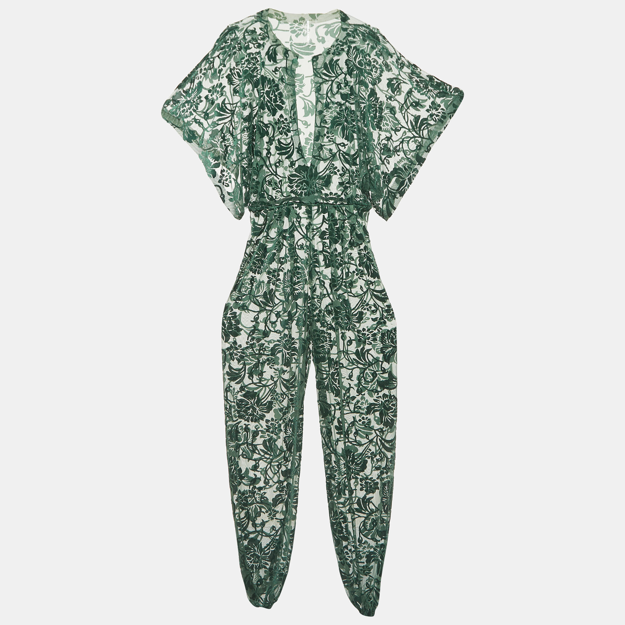 

Norma Kamali Green Floral Pattern Tulle and Velvet Jog Jumpsuit