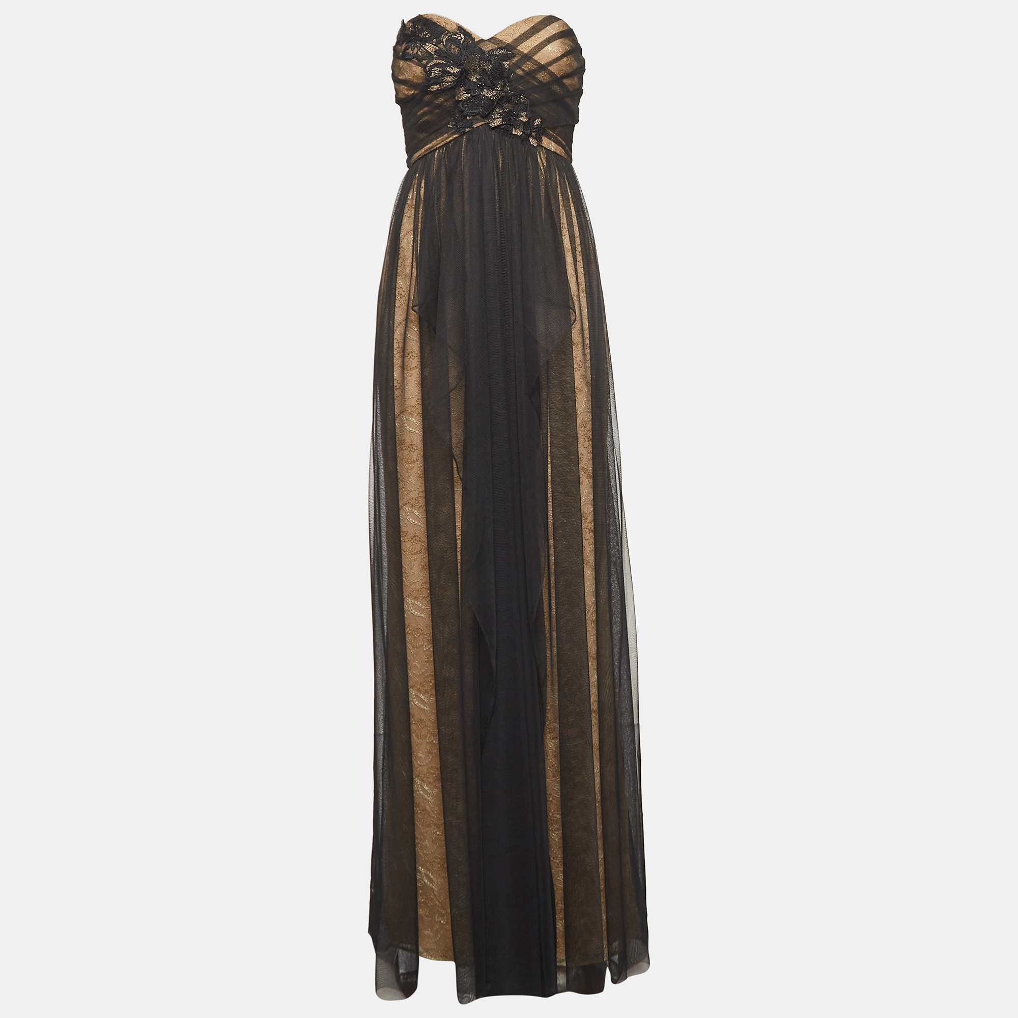 

Notte By Marchesa Black Tulle Double Layered Strapless Maxi Dress M