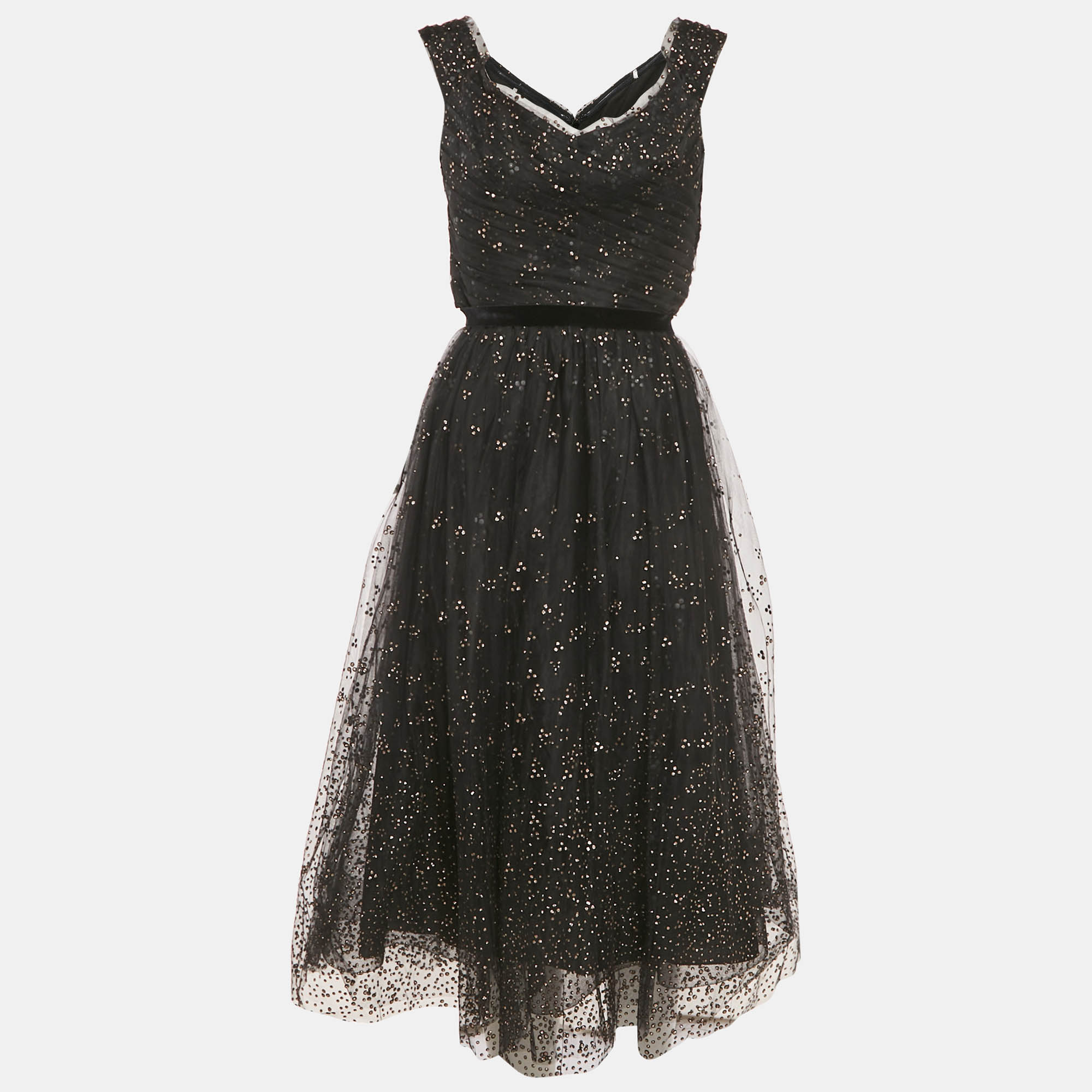 Notte By Marchesa Black Glitter Tulle Off Shoulder Gown M