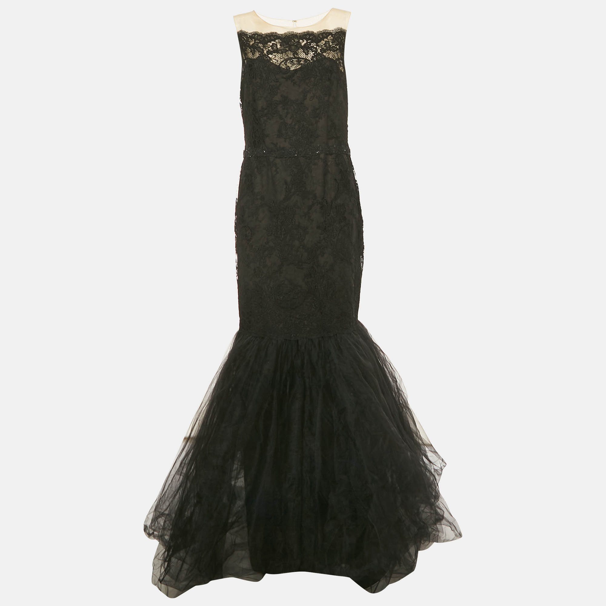 

Notte By Marchesa Black Embroidered Tulle Mermaid Gown XL