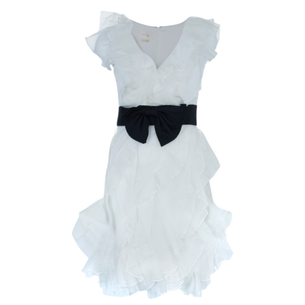 مملوكة مسبقًا Notte By Marchesa Organza Ruffles Off-White Cocktail Dress S