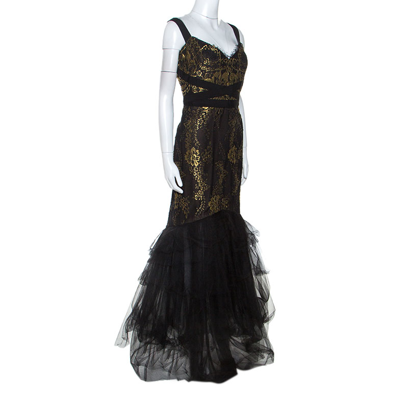 

Notte By Marchesa Black and Gold Lace and Tulle Gown