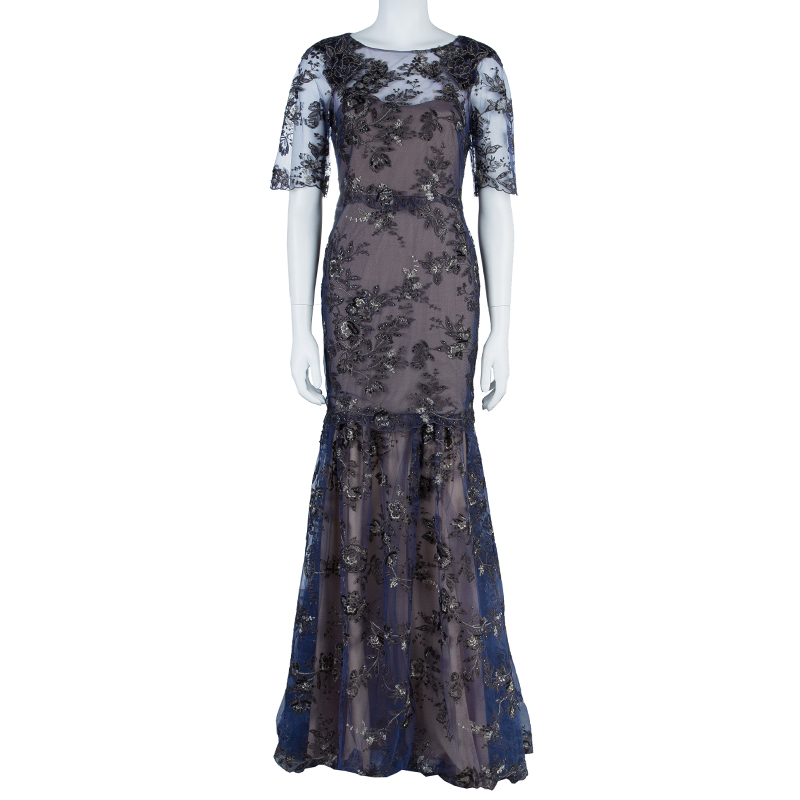 

Notte By Marchesa Tiered Flower Appliqué Gown, Purple