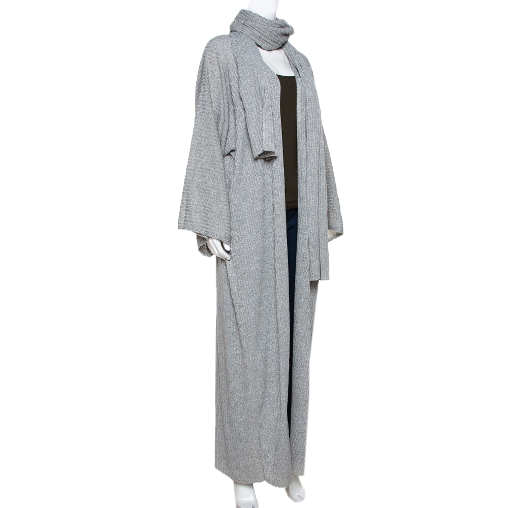 

Nuna Atelier Moon Grey Rib Stretch Knit Open Front Abaya and Scarf Set