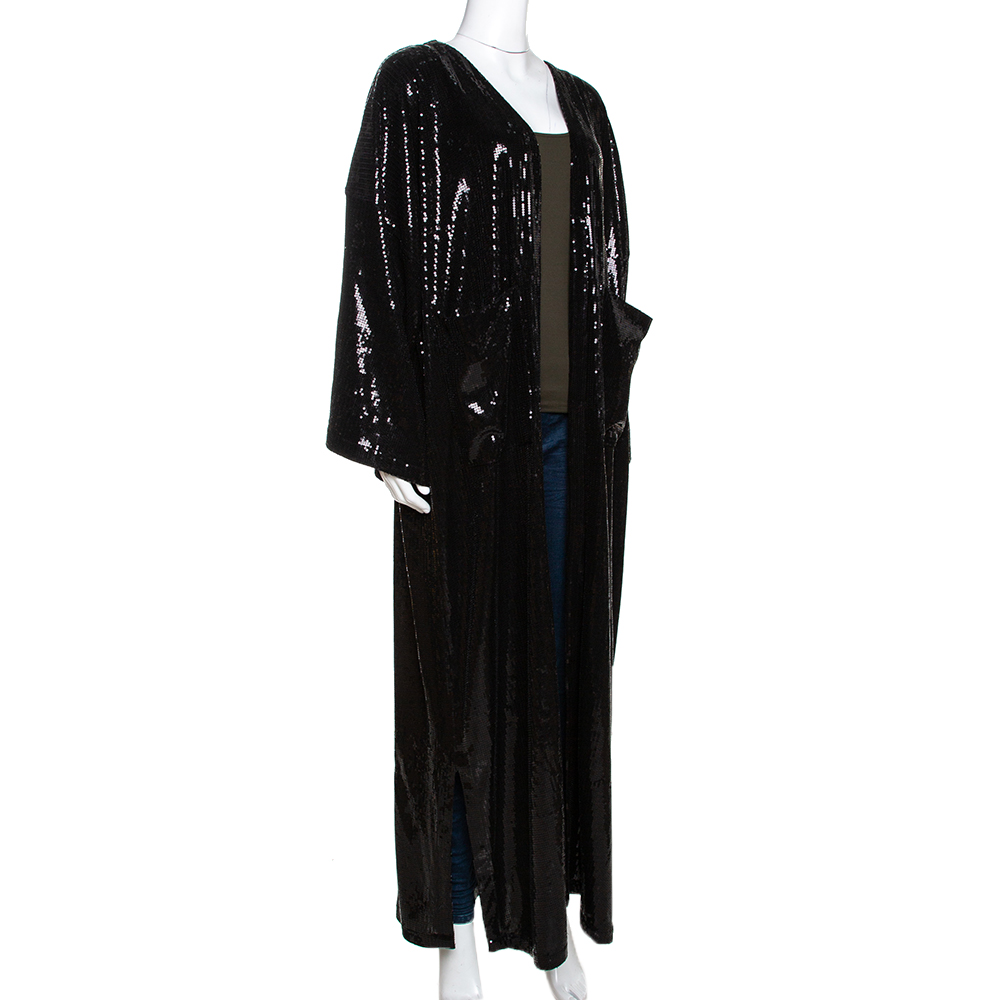 

Nuna Atelier Luxe Black Sequin Two Pocket Open Front Abaya