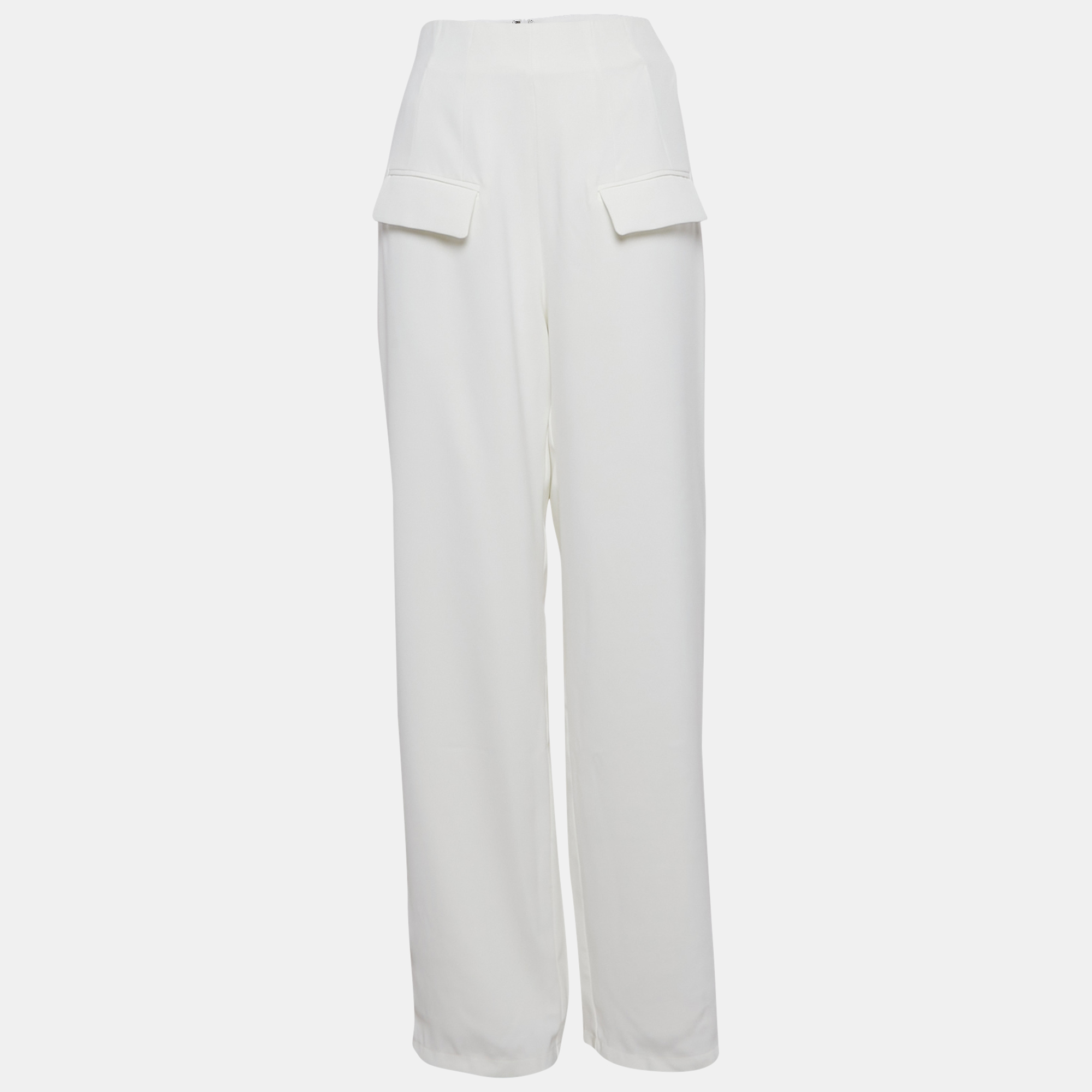 Pre-owned Oddmuse White Crepe High-rise Wide Leg Trousers S