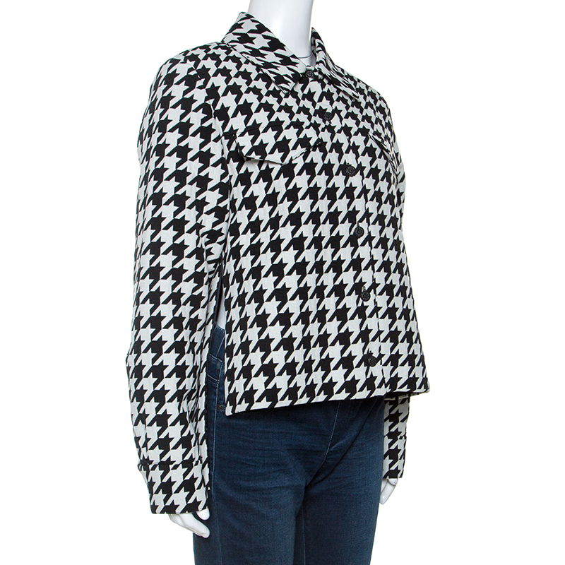 

Off-White Monochrome Wool Blend Houndstooth Jacket, Black