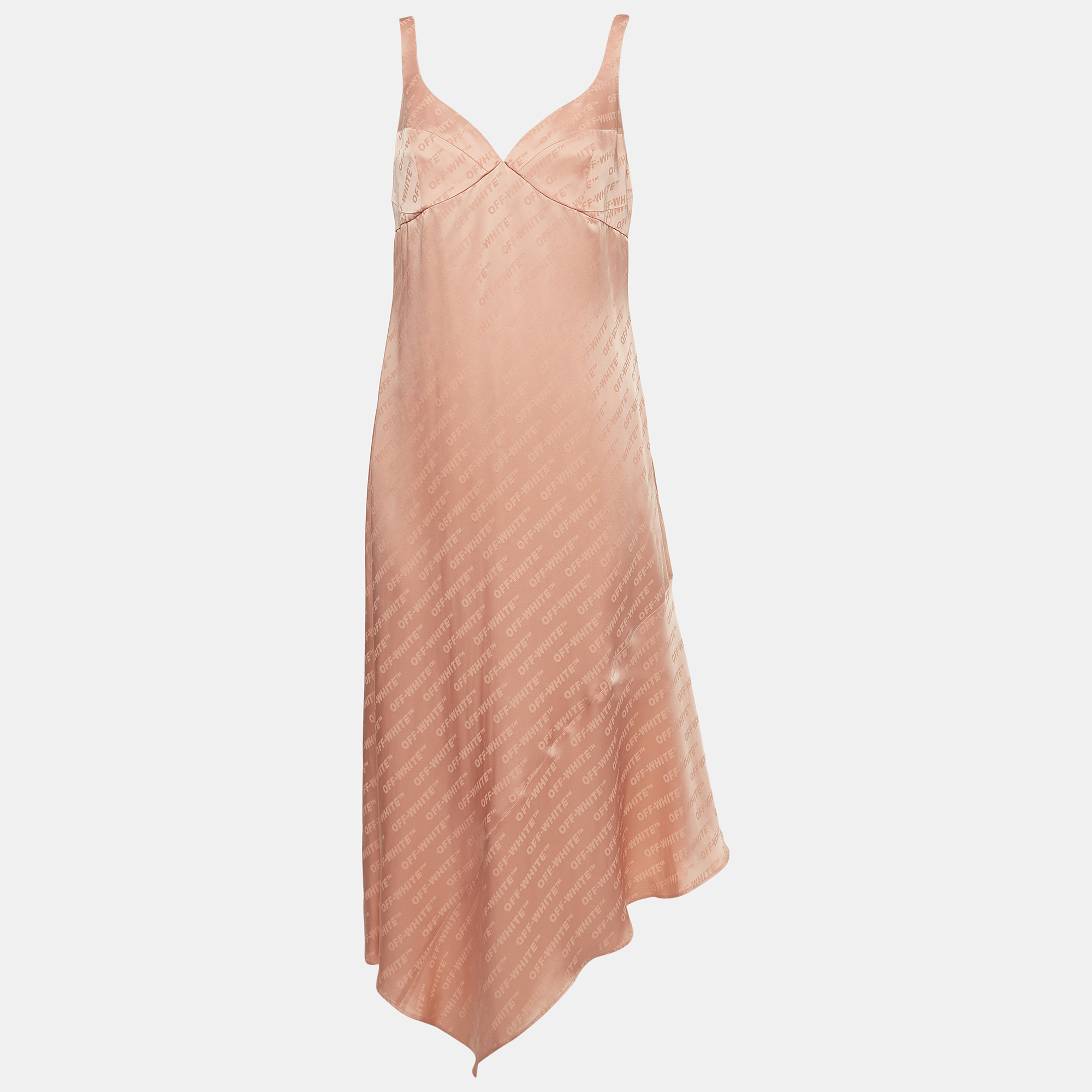 Pre-owned Off-white Pink Jacquard Satin Midi Dress M