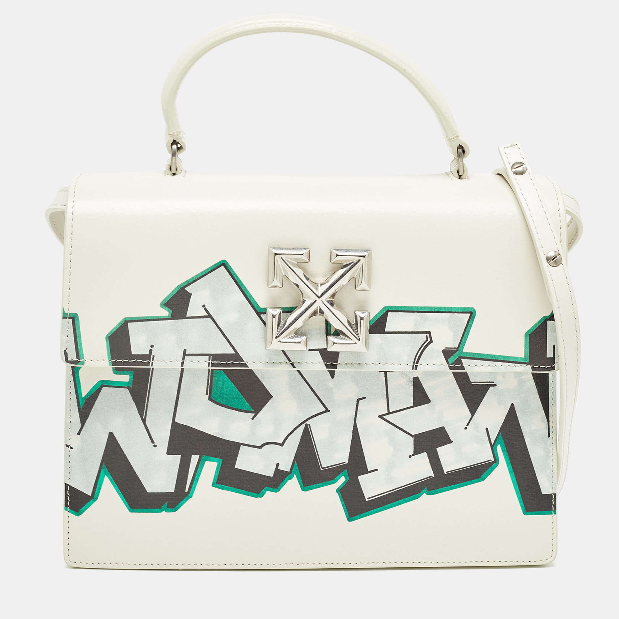 

Off-White White Leather Graffiti 2.8 Jitney Top Handle Bag