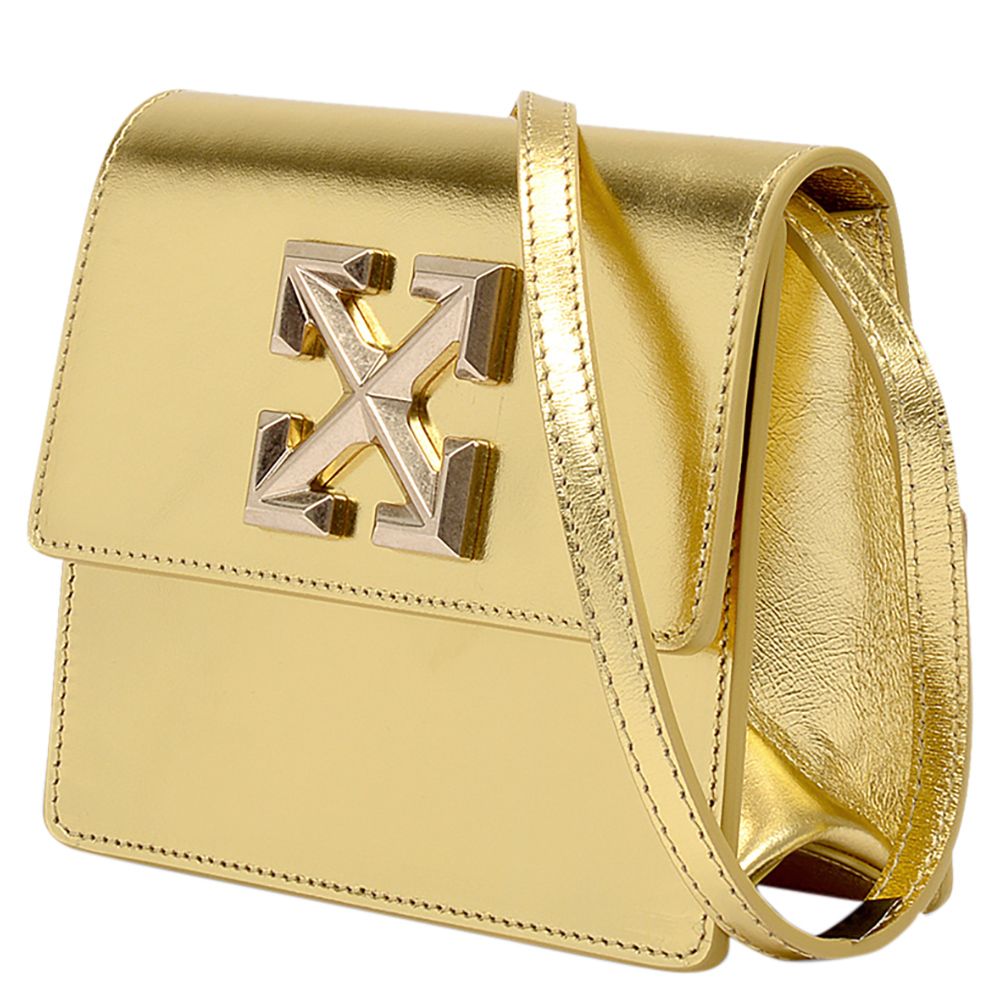 

Off White Metallic Gold Leather Jitney 0.7 Bag