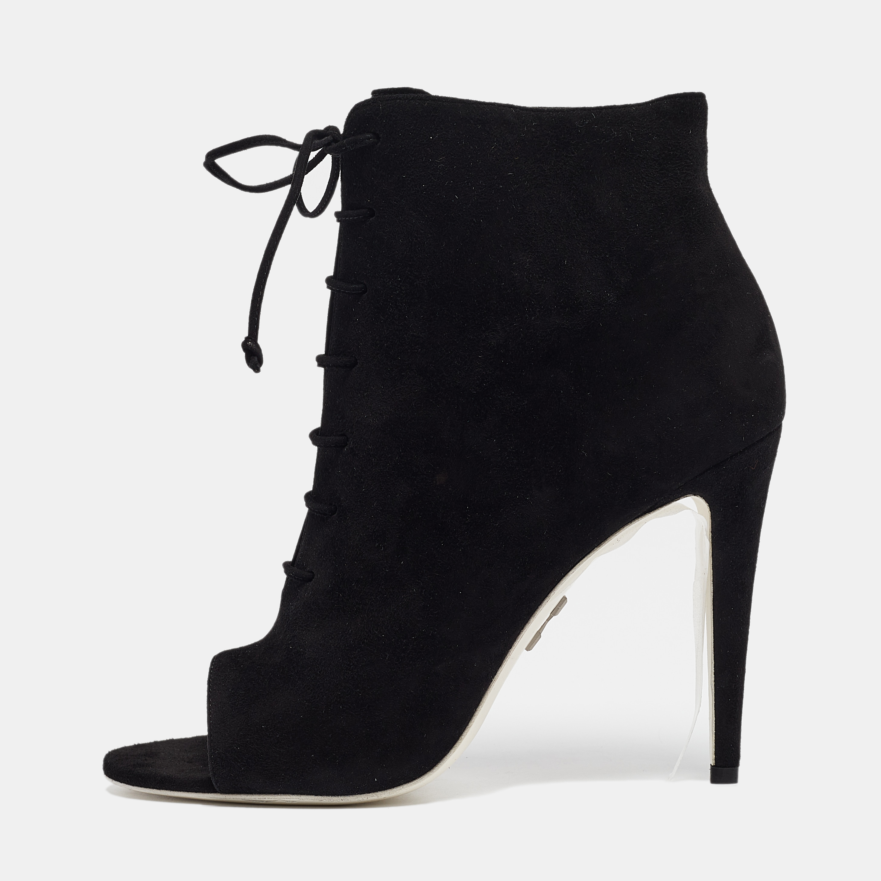 

Off-White Black Suede Open Toe Lace Up Ankle Booties Size