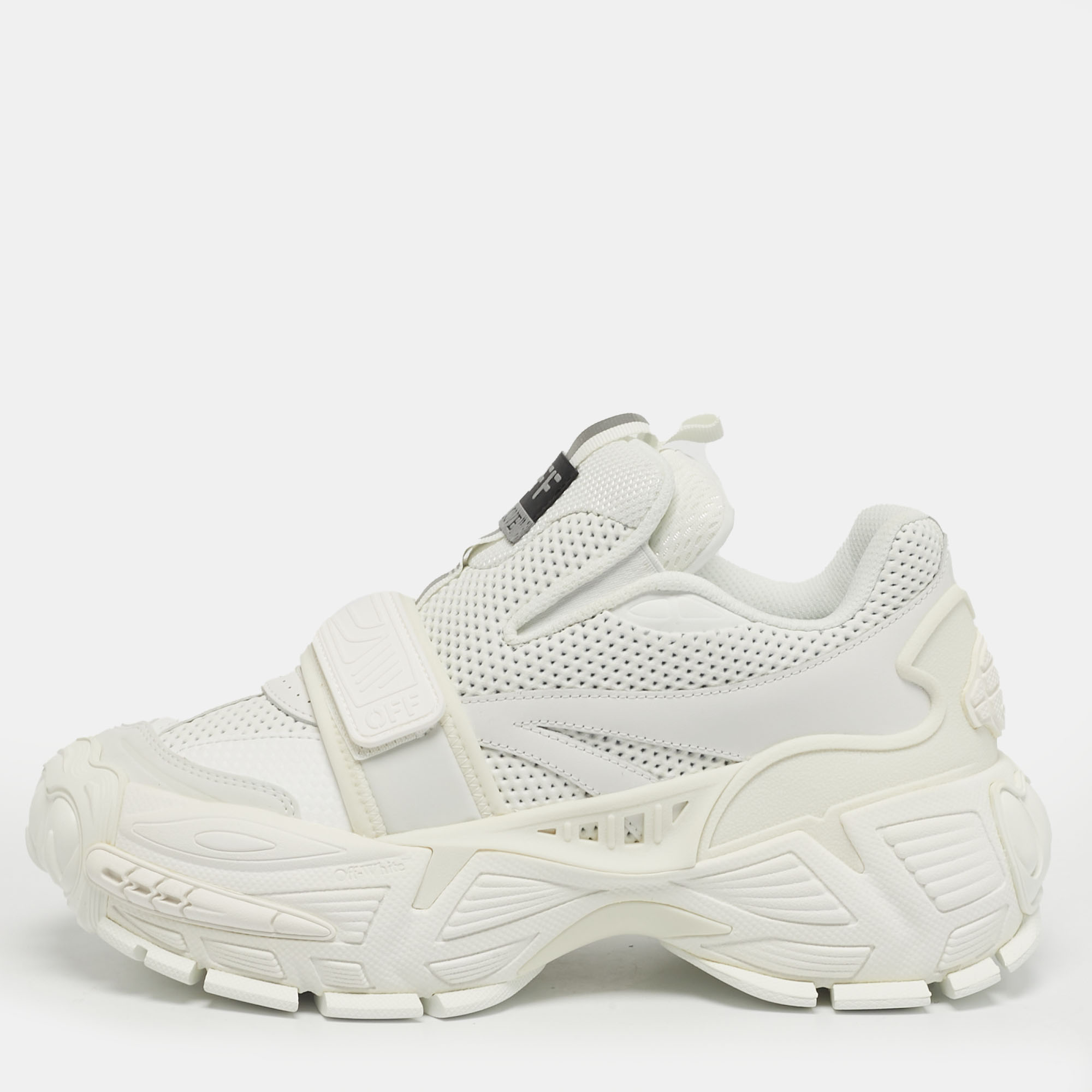 Pre-owned Off-white White Perforated Leather And Mesh Glove Sneakers Size 39