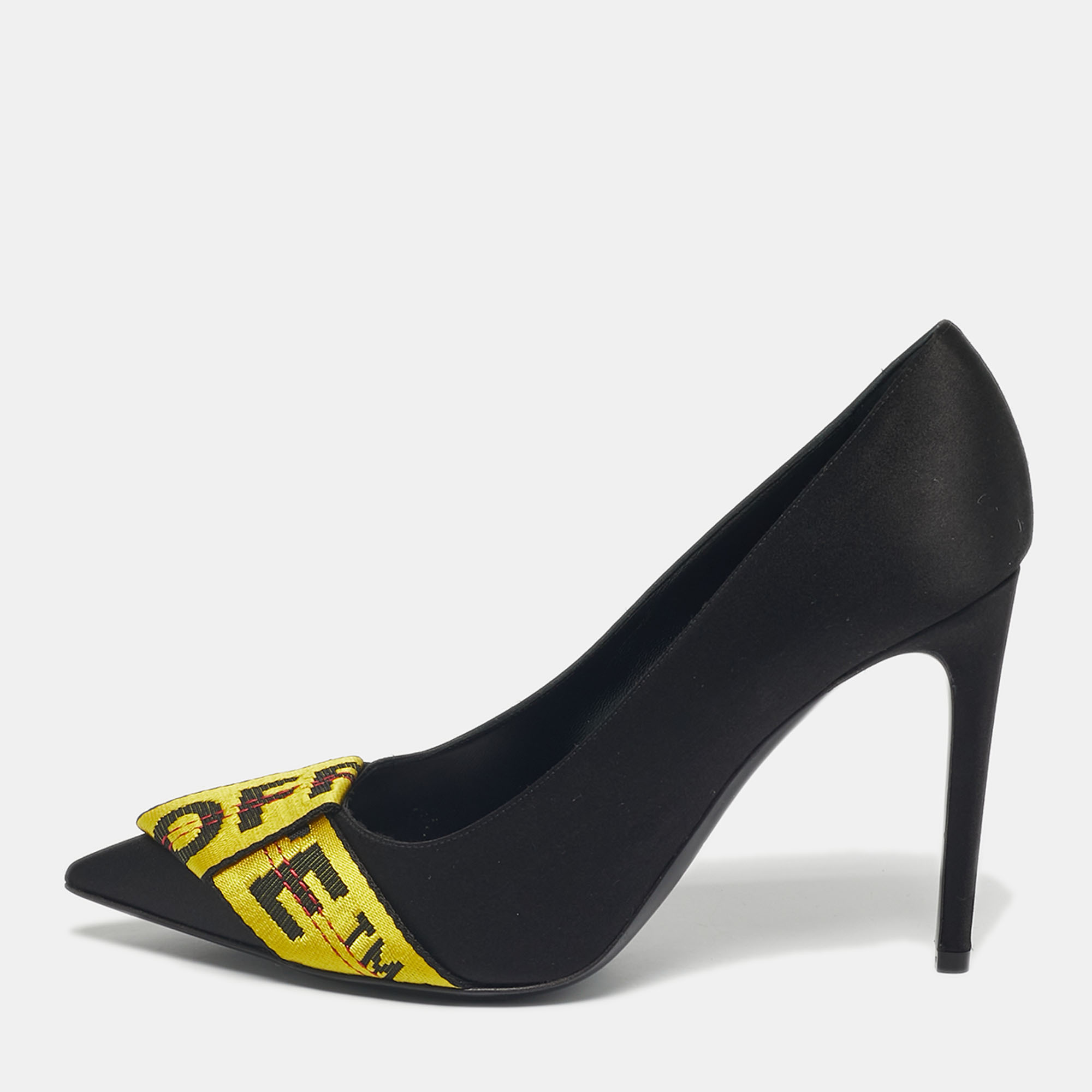 Pre-owned Off-white Black/yellow Satin And Logo Canvas Commercial Bow Pumps Size 39