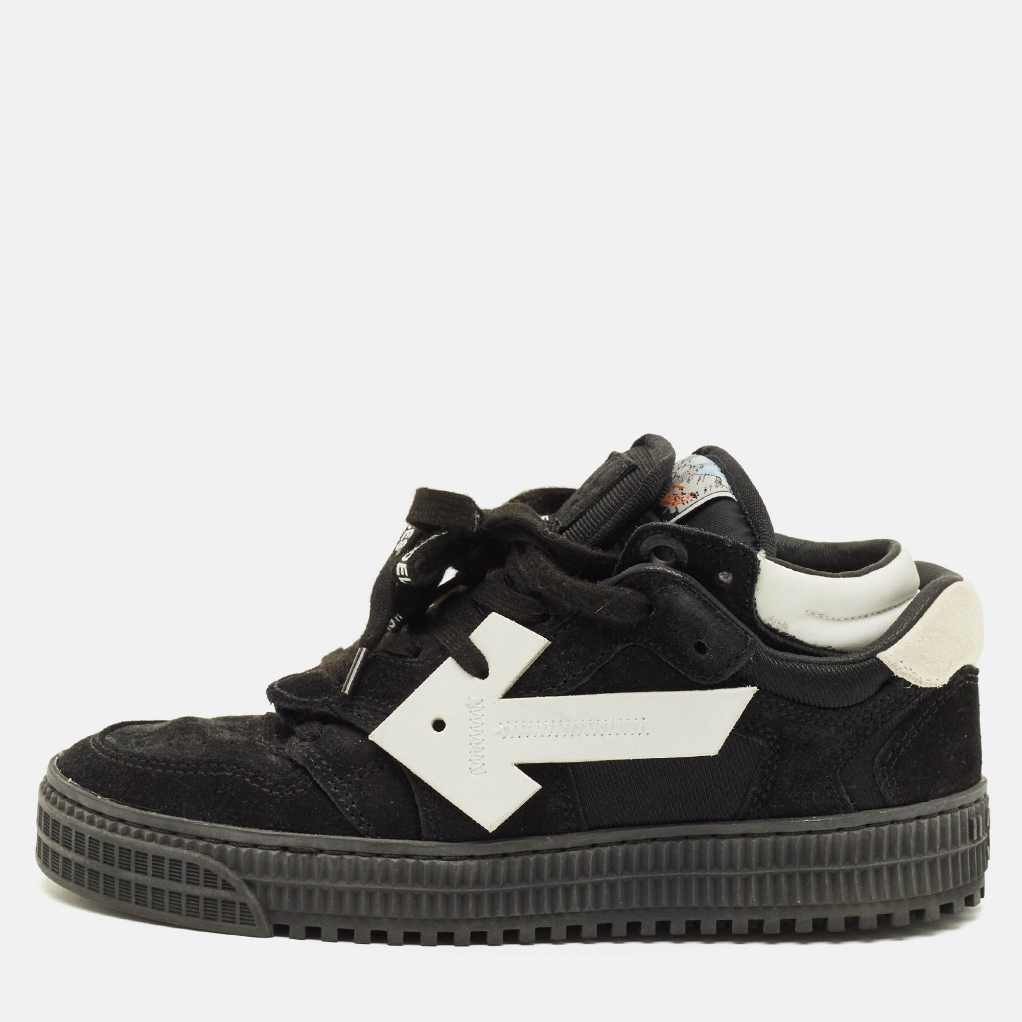 

Off-White Floating Arrow Size  Black Fabric and Suede Lace Up Sneakers