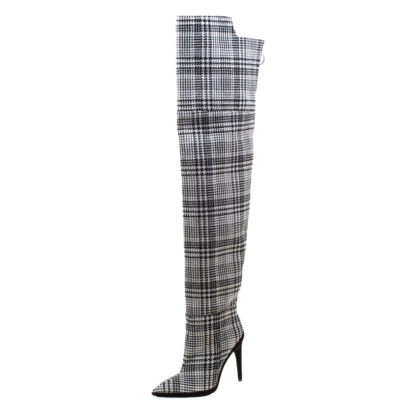 White Tartan Plaid Over The Knee Boots 