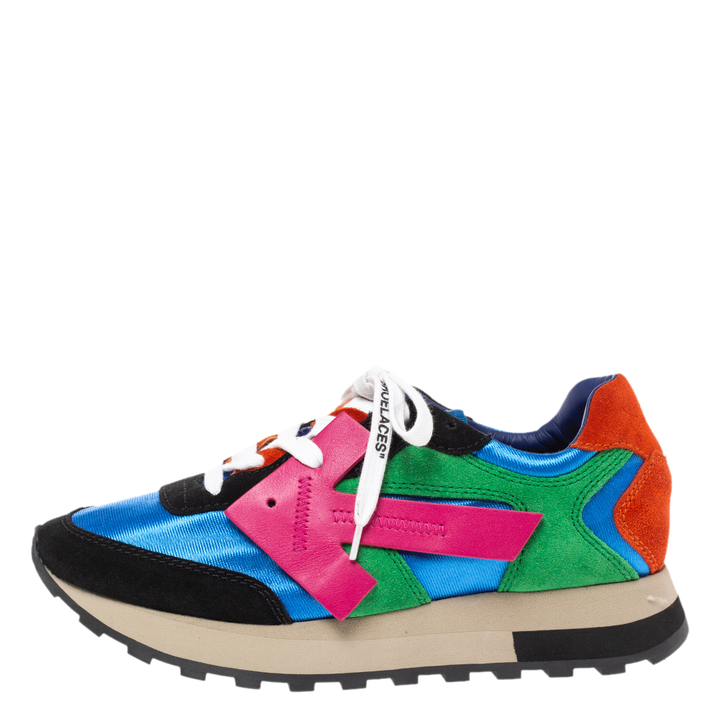 

Off-White Multicolor Fabric And Suede Leather Arrow Running Low Top Sneakers Size