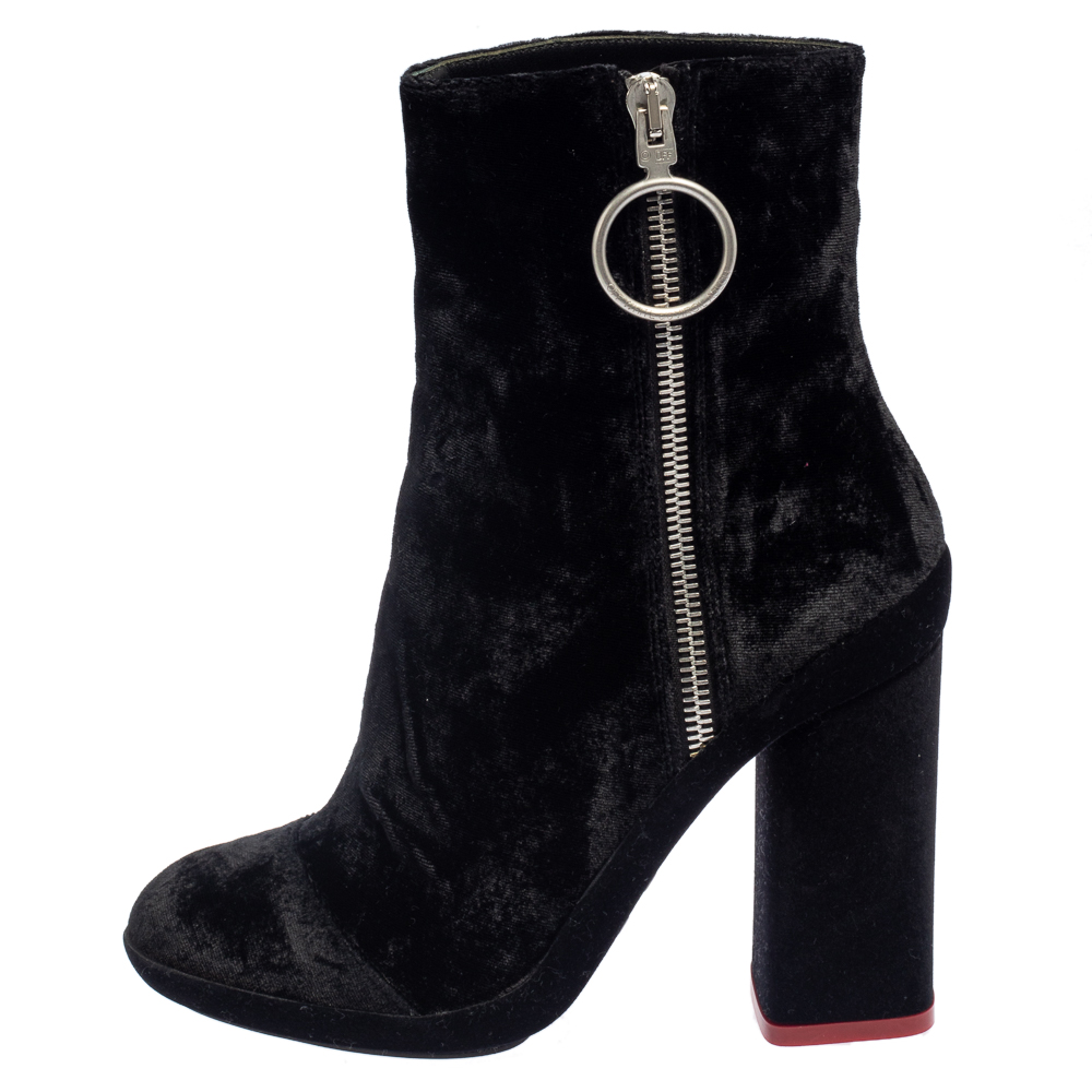 

Off-White Black Velvet Block Heel Ankle Boots Size