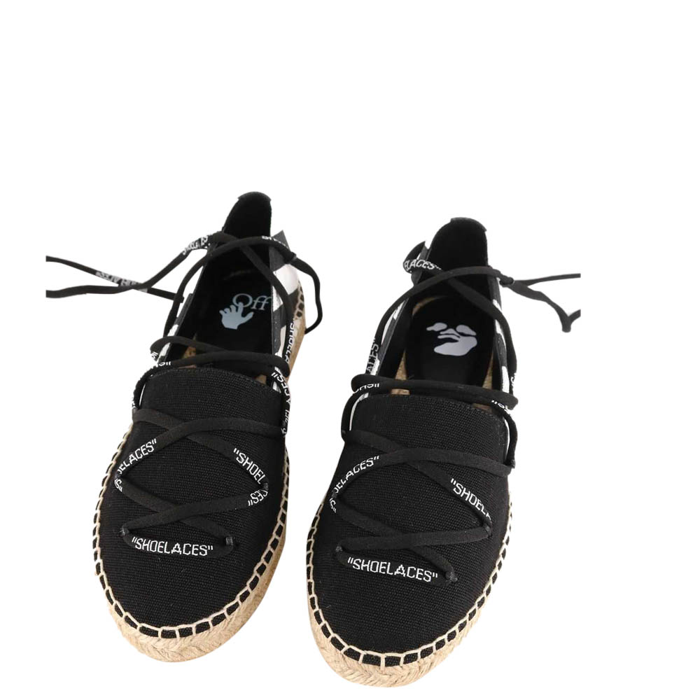 

Off-White Black Jute Lace-Up Flat Espadrilles Size EU