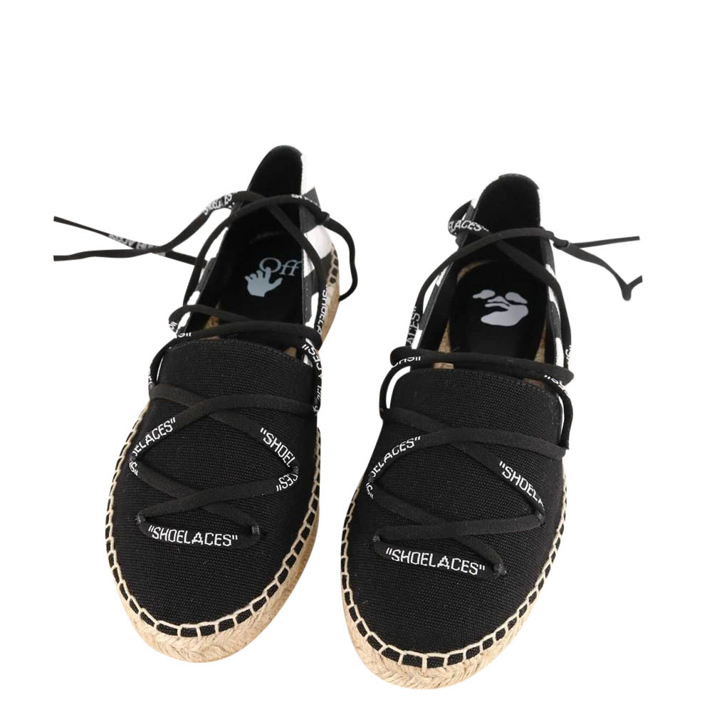 

Off-White Black Jute Lace-Up Flat Espadrilles Size EU