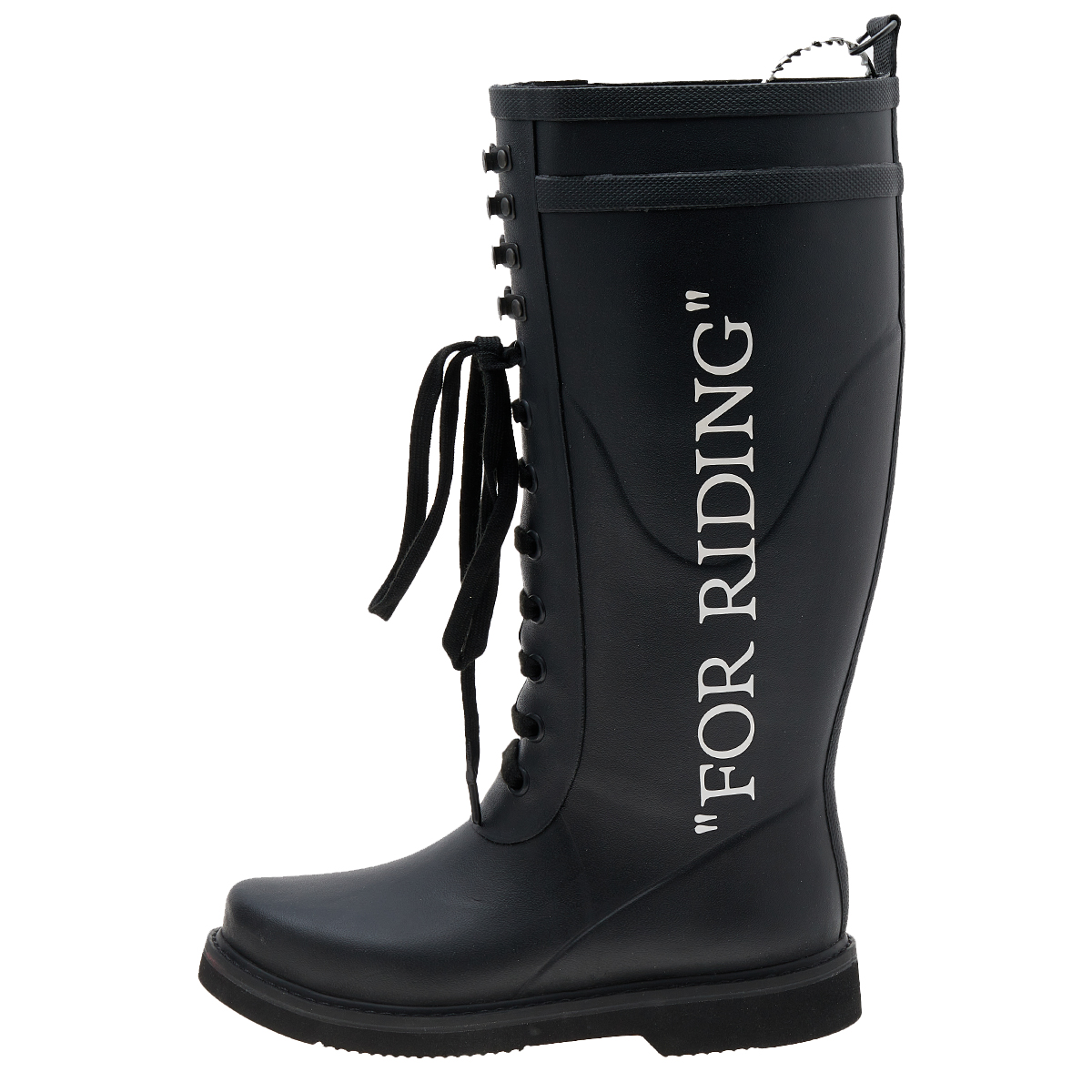 

Off-White Black Rubber Quote-Motif Riding Boots Size