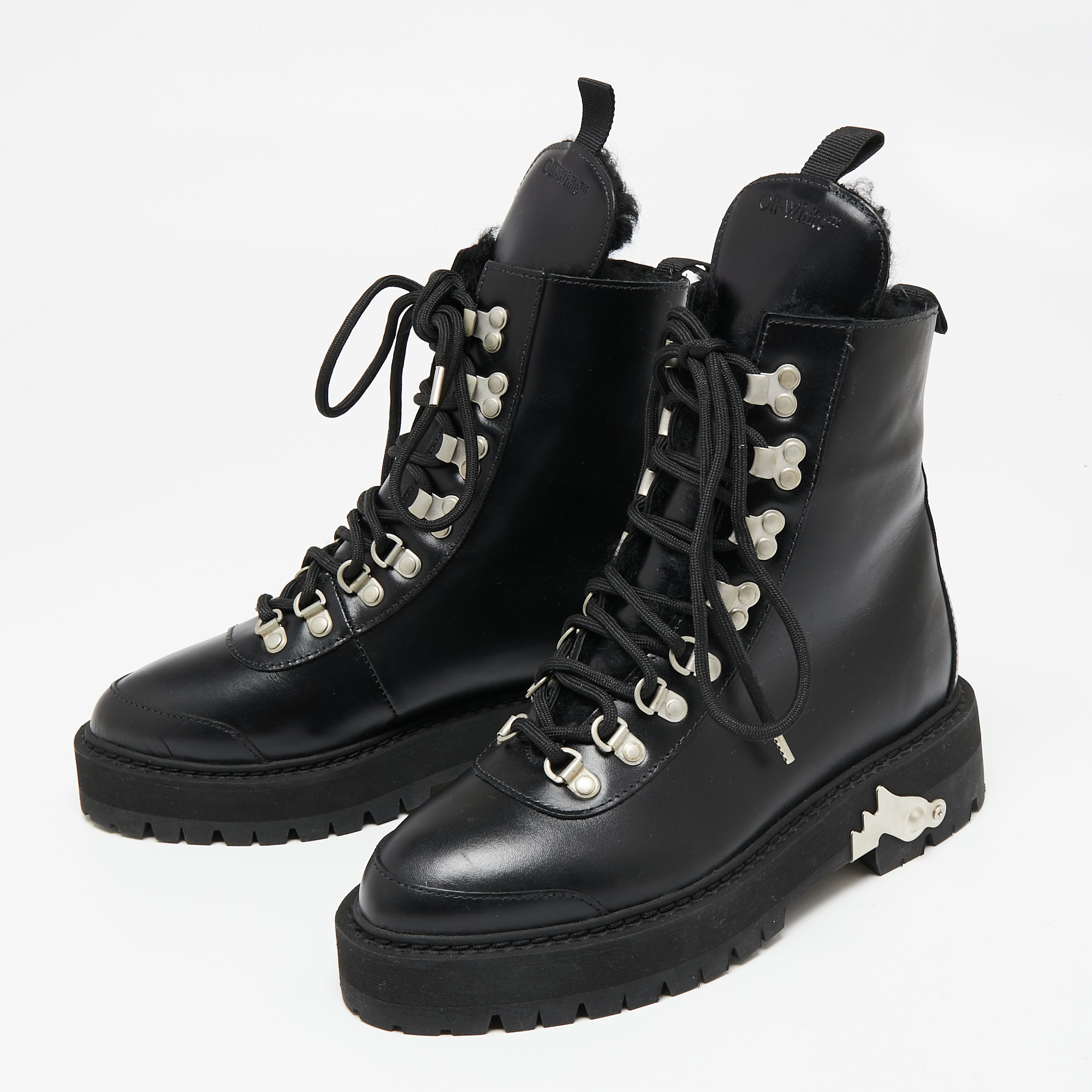 

Off-White Black Leather Hiking Ankle Boots Size
