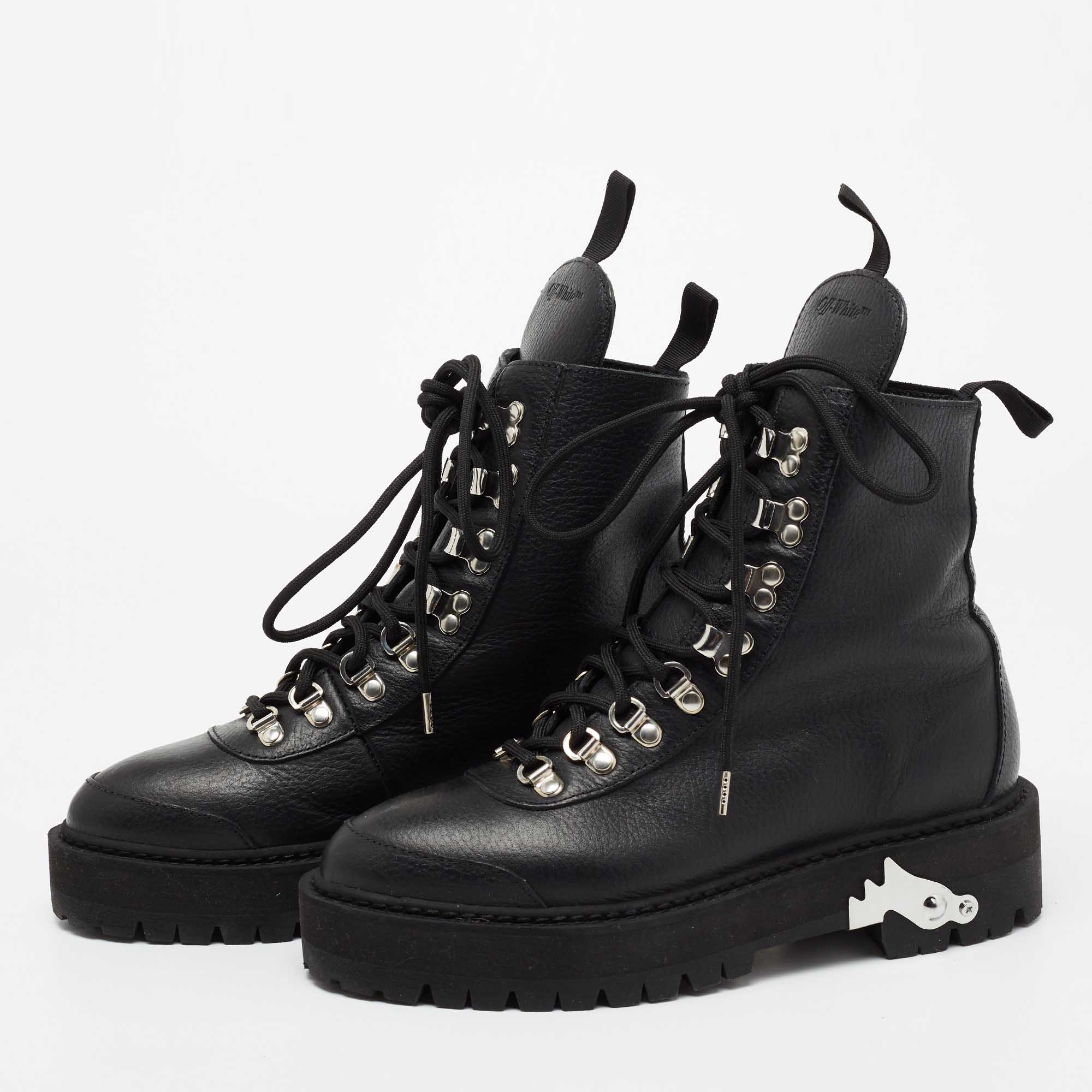 

Off-White Black Leather Hiking Ankle Boots Size