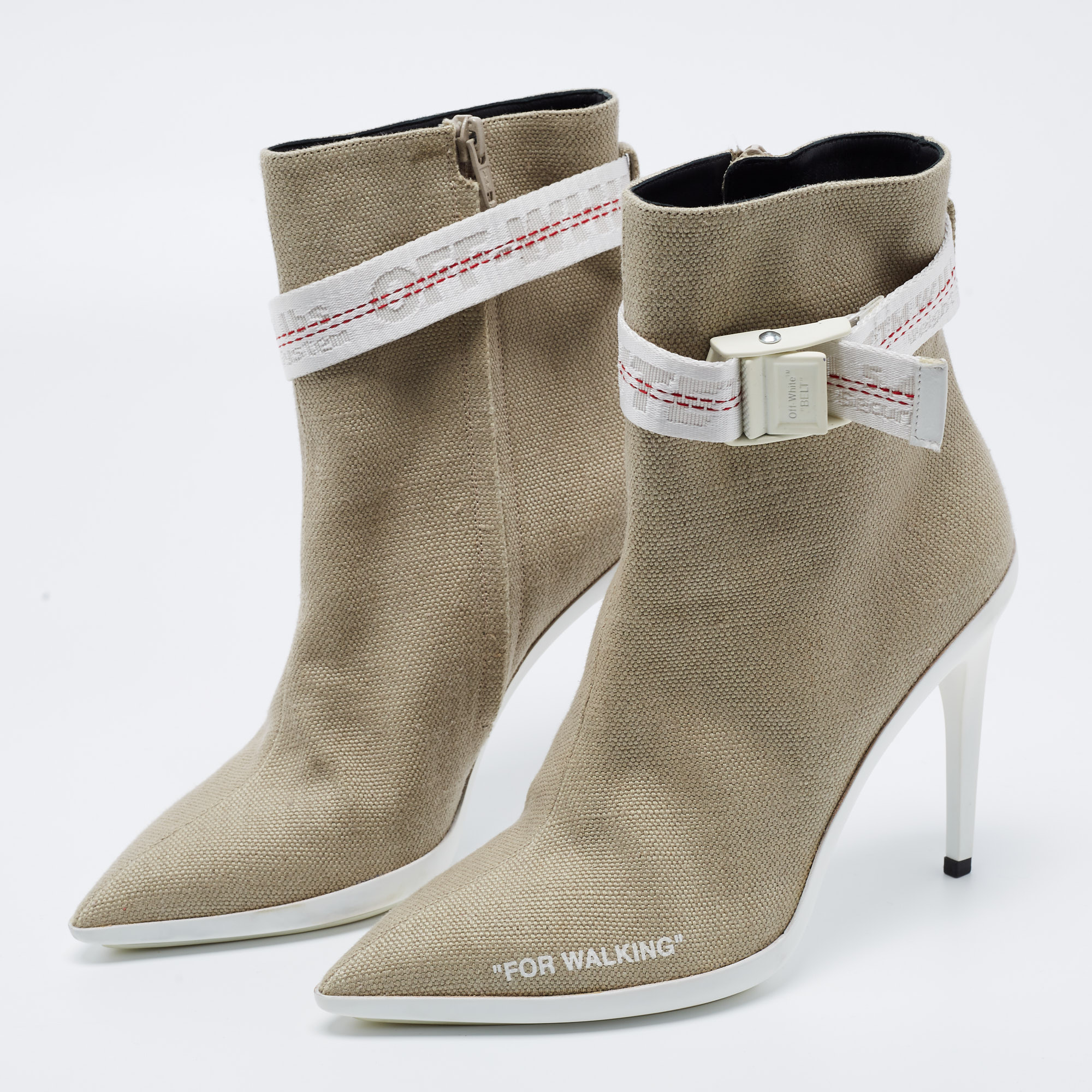 

Off-White Grey Canvas Co Virgil Abloh Ankle Boots Size