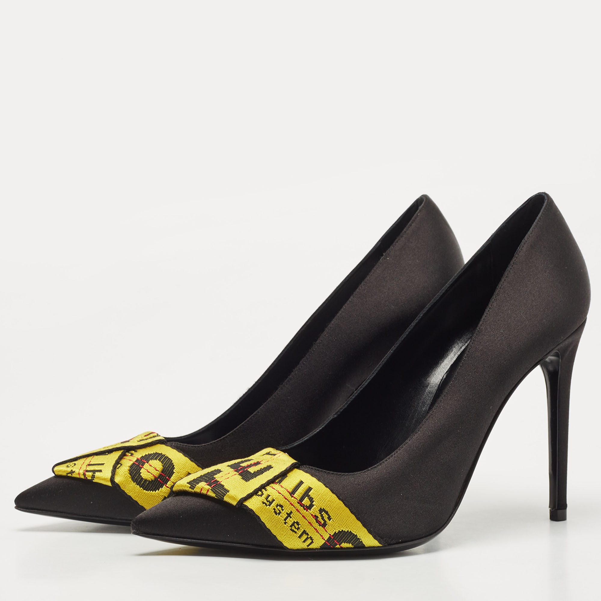 

Off-White Black/Yellow Satin and Logo Canvas Pumps Size