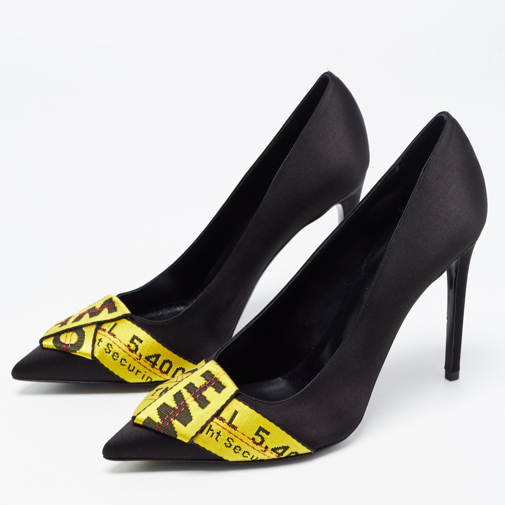 

Off-White Black/Yellow Satin and Logo Canvas Pumps Size