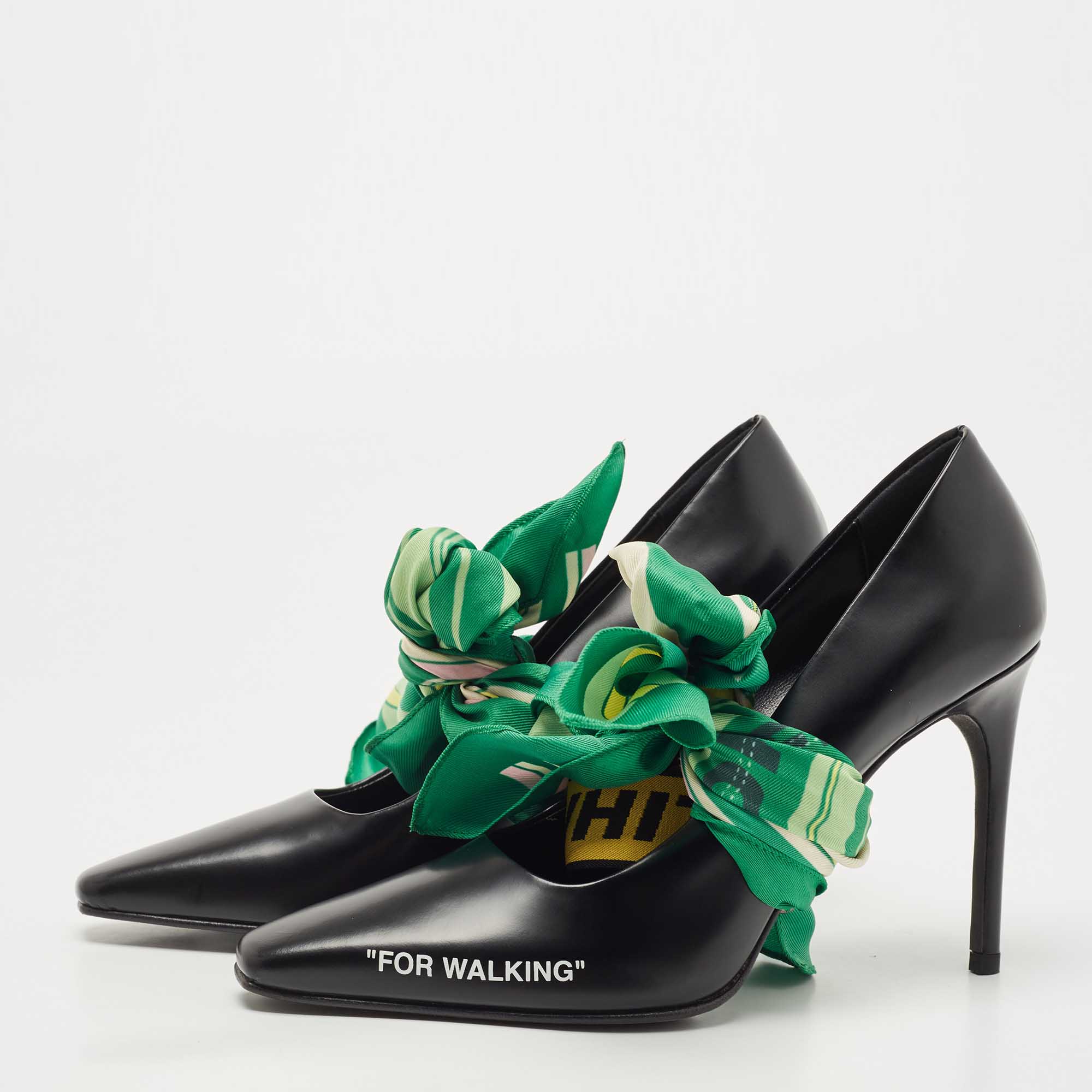 

Off-White Black Leather Mary Jane Pointed Toe Pumps Size