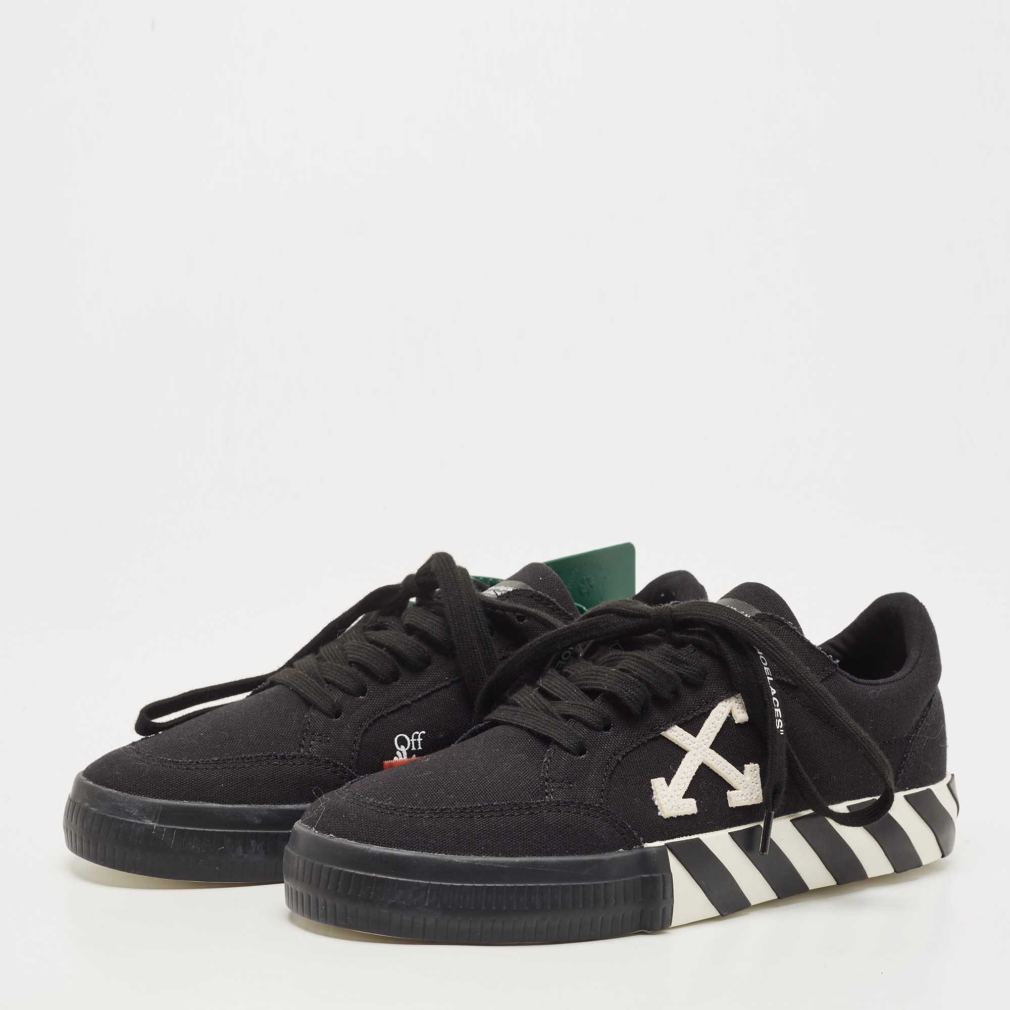 

Off White Black Canvas Vulcanized 2.0 Low Top Sneakers Size