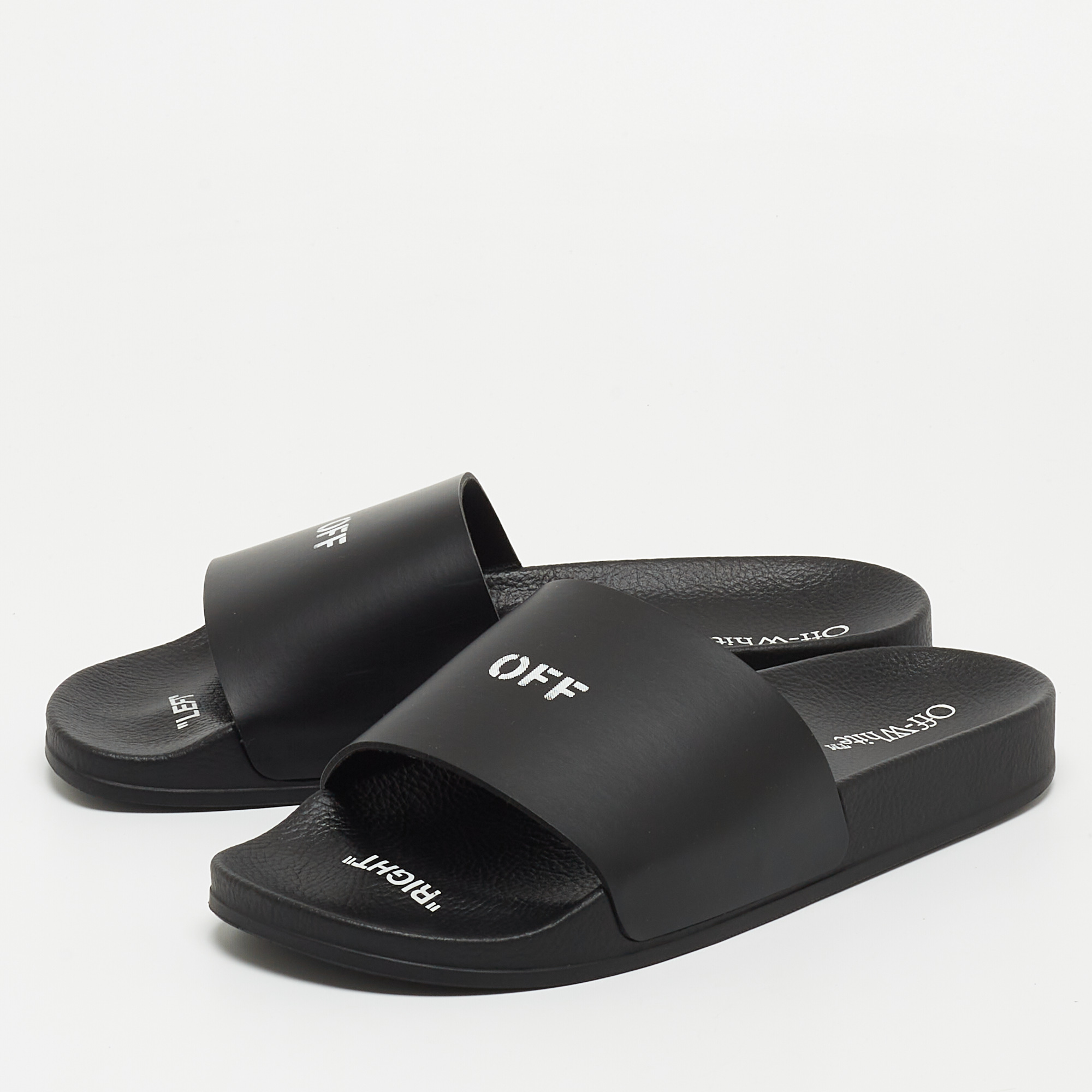 

Off-White Black Rubber Logo Slides Size