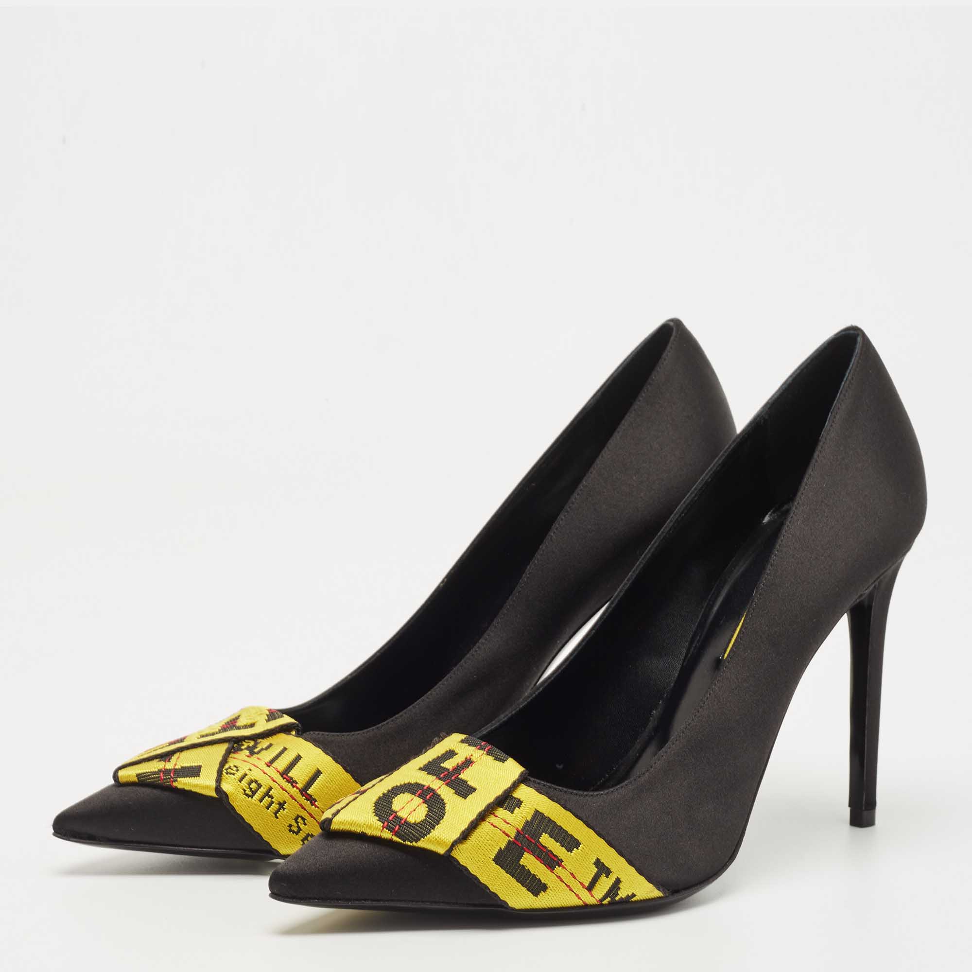 

Off-White Black/Yellow Satin Logo Pointed Toe Pumps Size