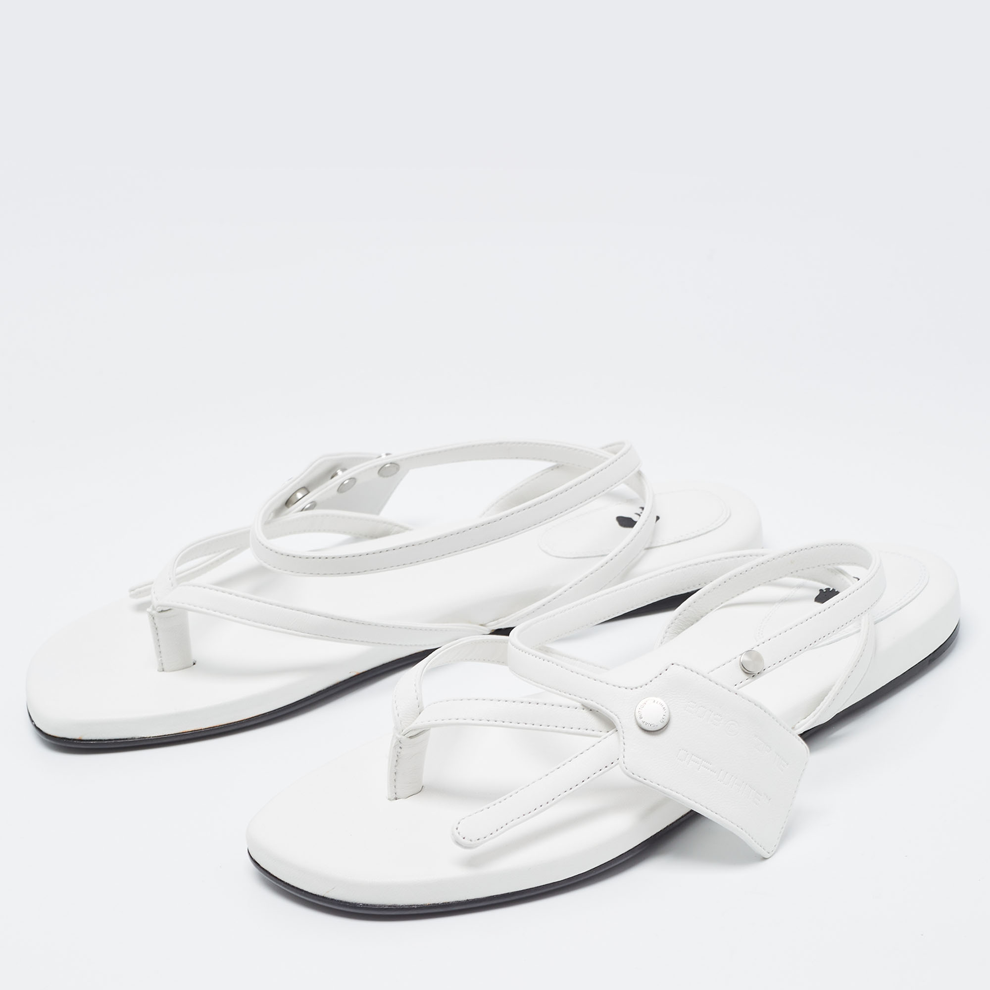 

Off-White White Leather Thong Flat Sandals Size