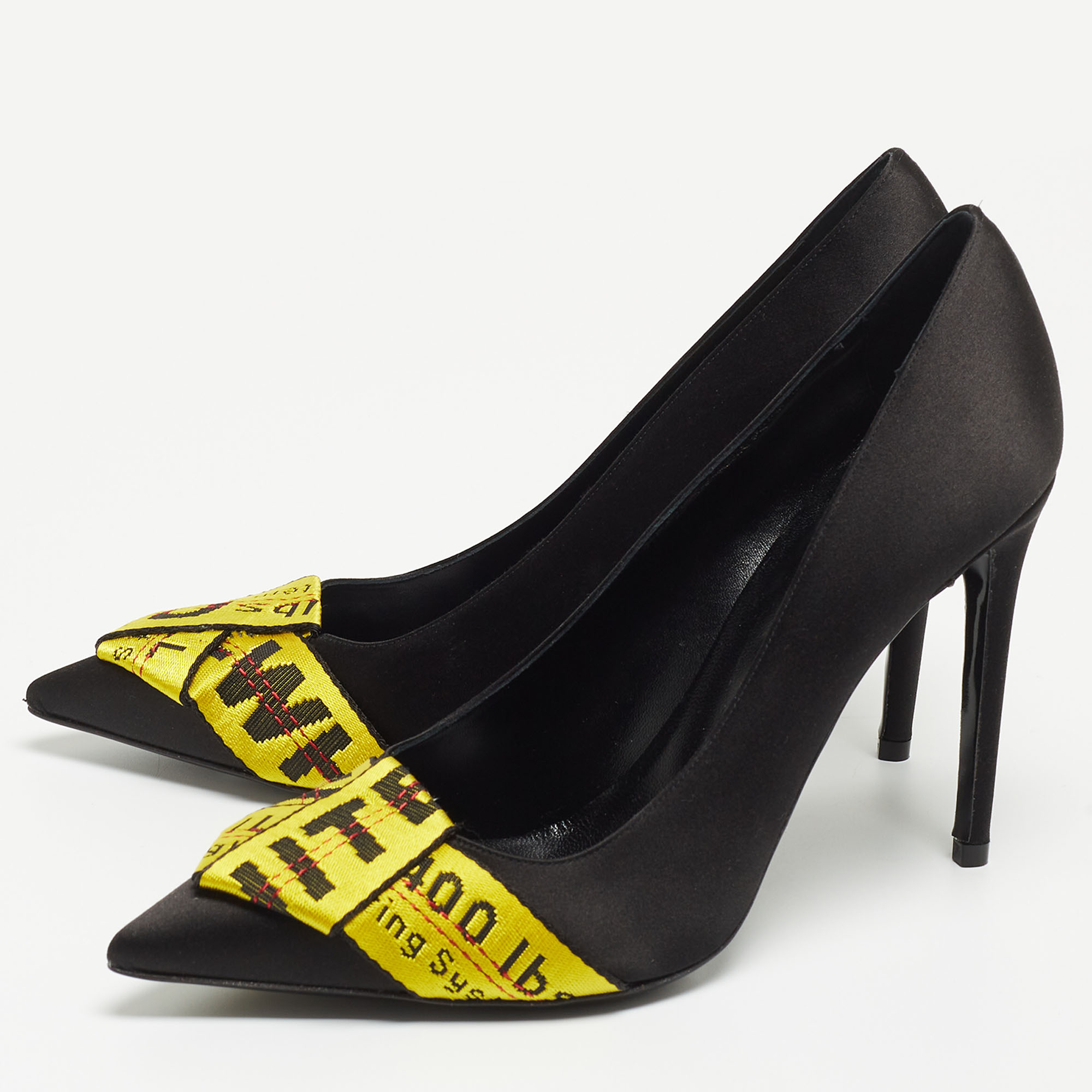 

Off-White Black/Yellow Satin and Logo Canvas Commercial Bow Pumps Size