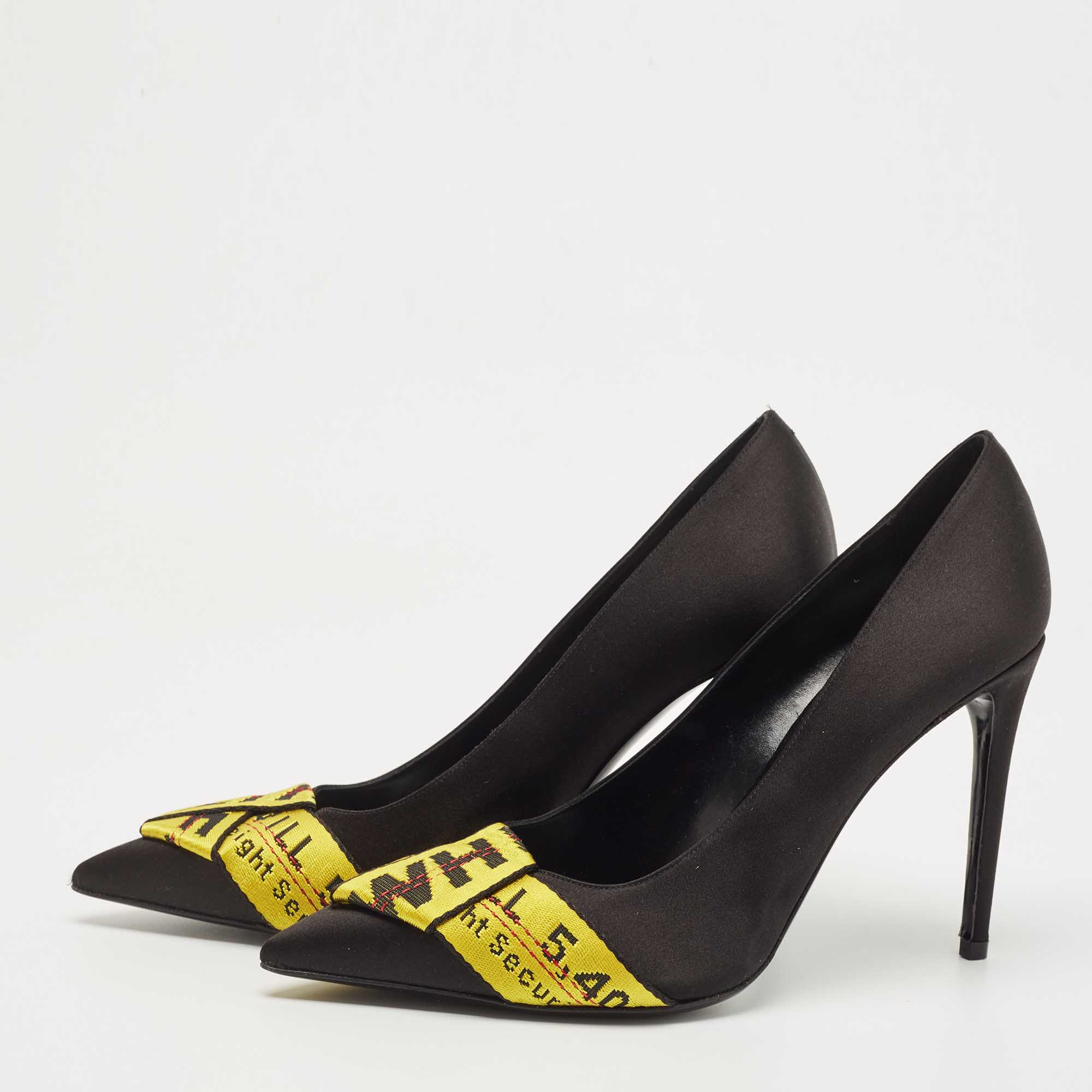 

Off-White Black/Yellow Satin and Logo Canvas Commercial Bow Pumps Size