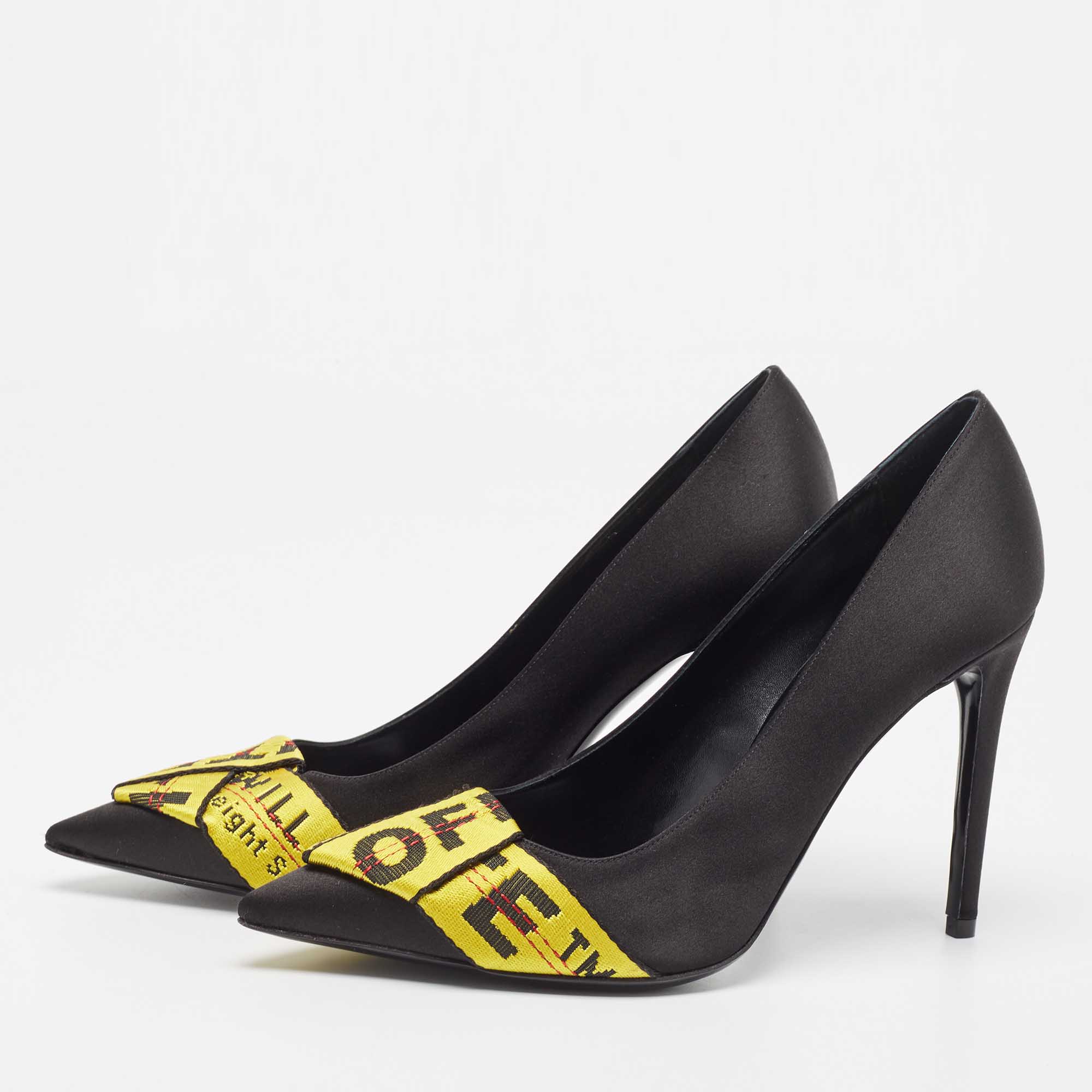 

Off-White Black/Yellow Satin and Logo Canvas Pumps Size