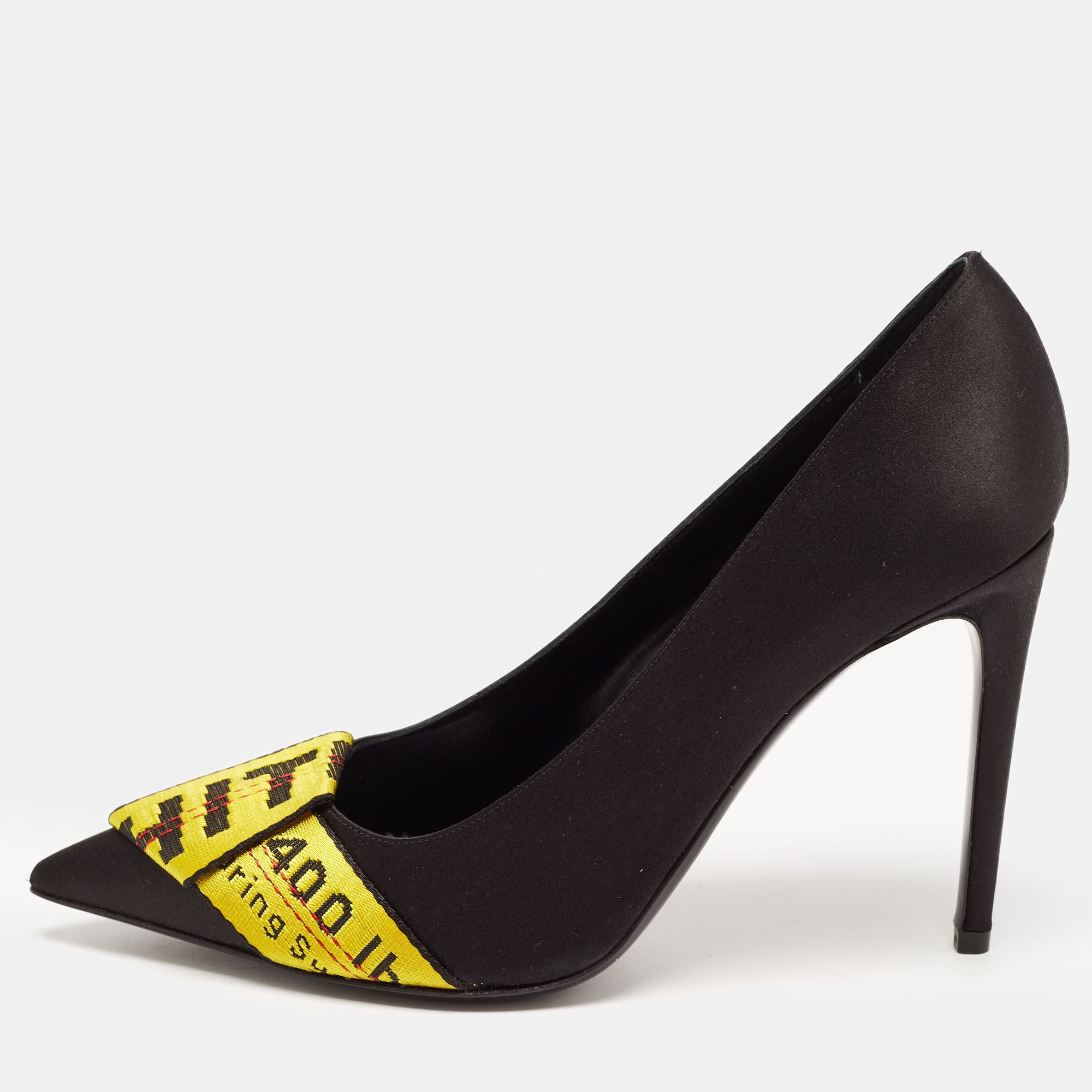 Pre-owned Off-white Black/yellow Satin And Logo Canvas Pumps Size 40