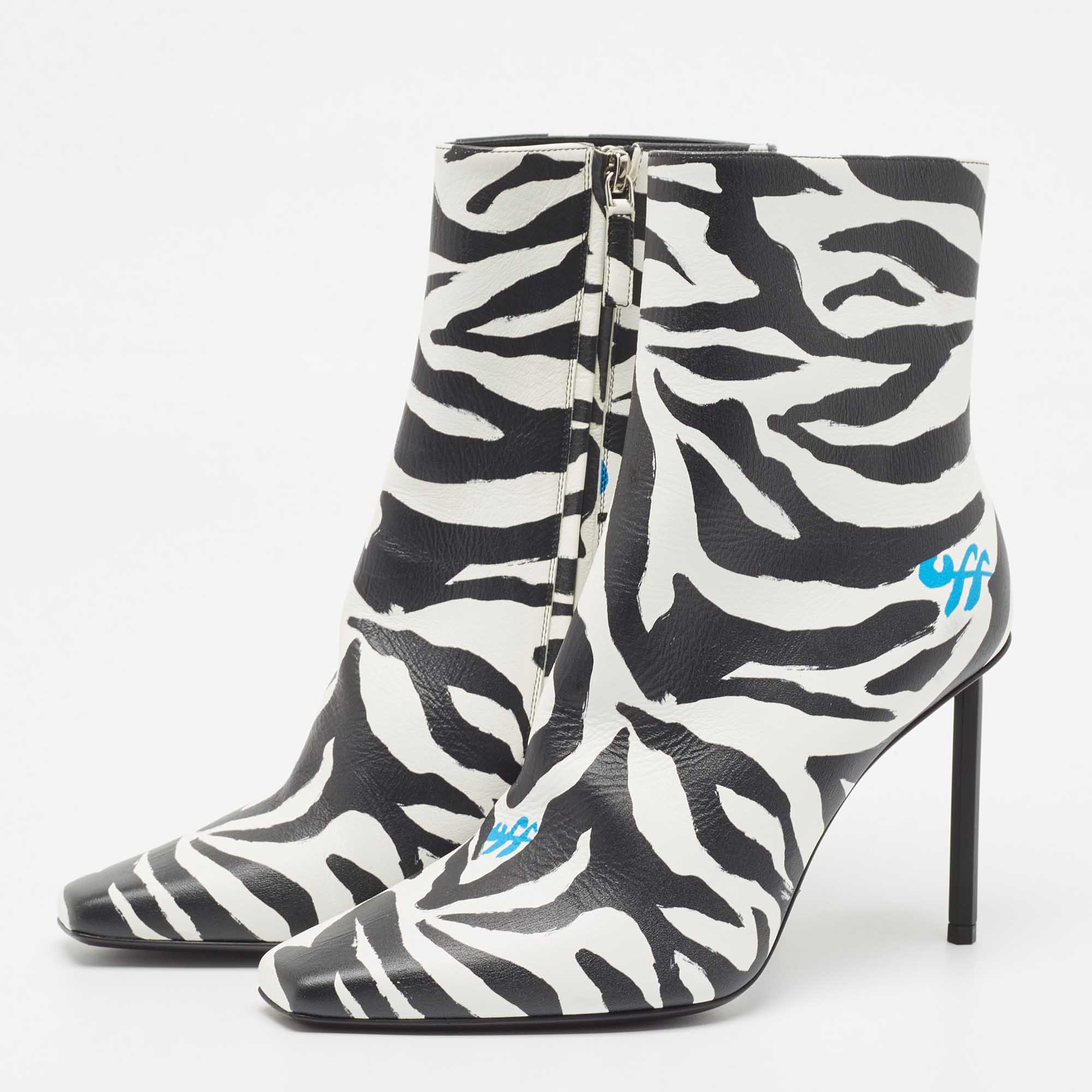 

Off-White Black/White Leather Ankle Boots Size