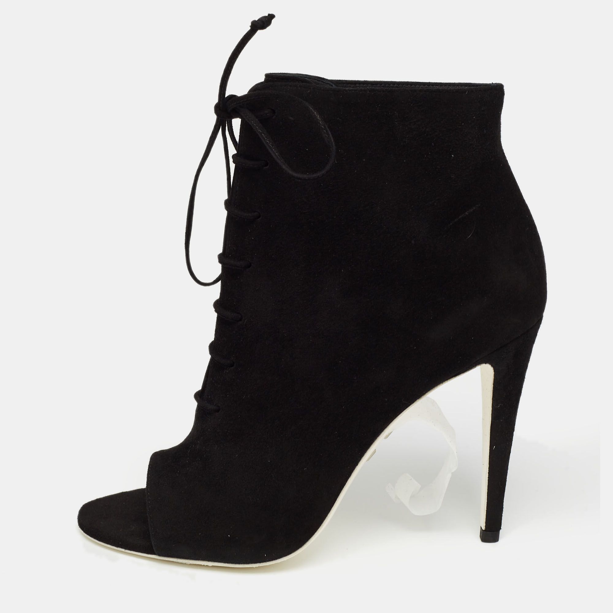 Pre-owned Off-white Black Suede Open Toe Lace Up Ankle Booties Size 39