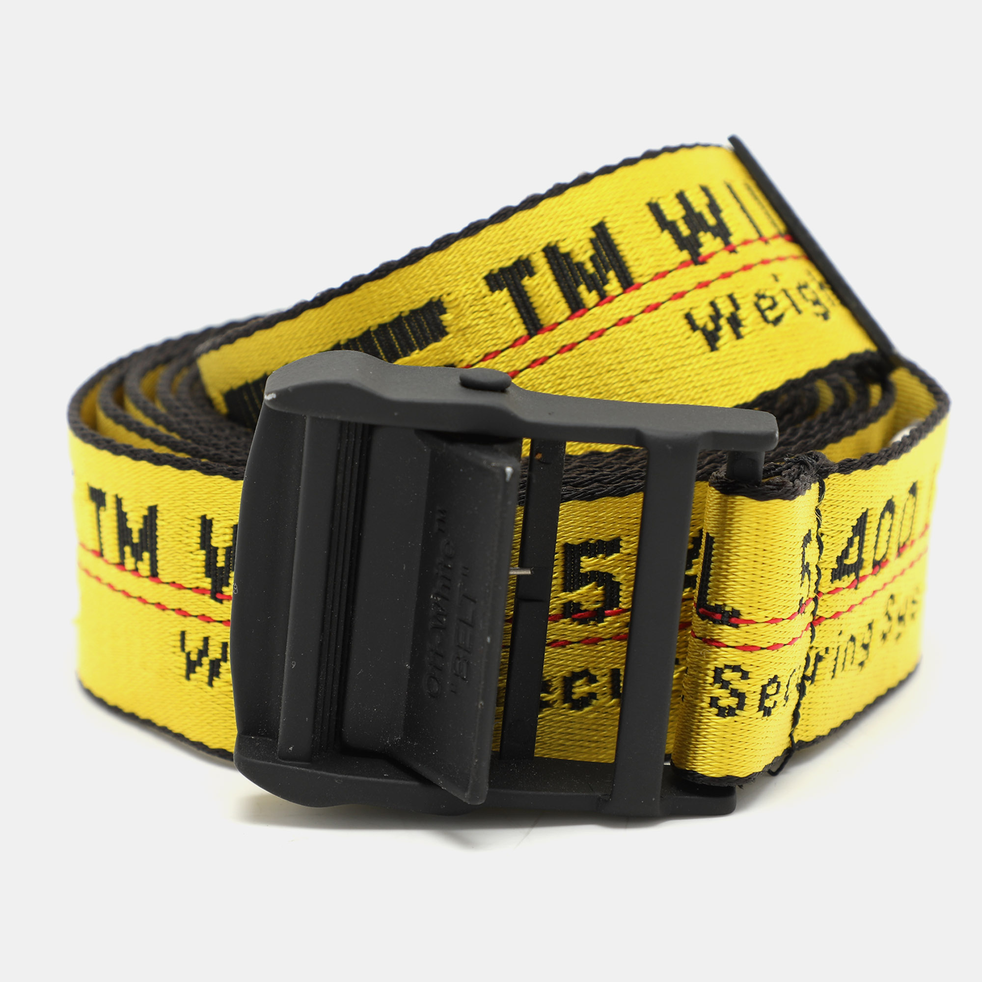 Pre-owned Off-white Yellow/black Nylon Industrial Belt 200 Cm