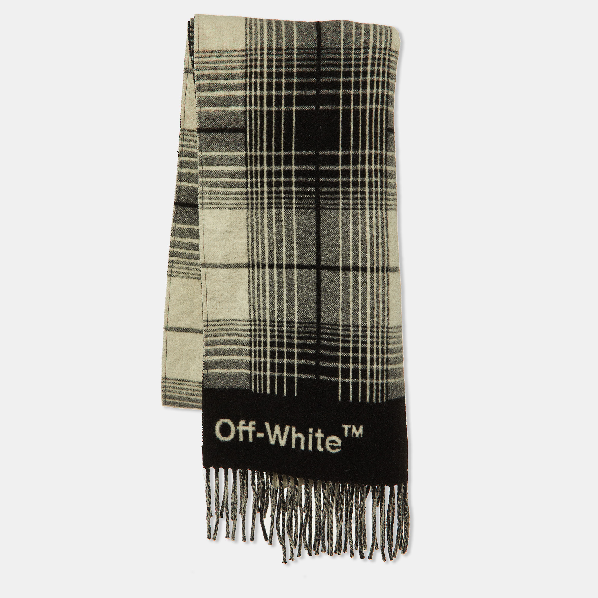 

Off-White Black/White Wool Checkered Wool Fringed Scarf