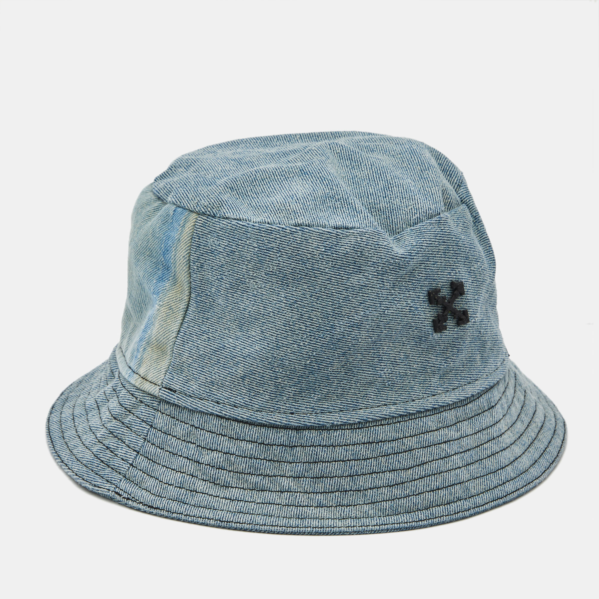 Pre-owned Off-white Off White Blue Washed Denim Bucket Hat One Size