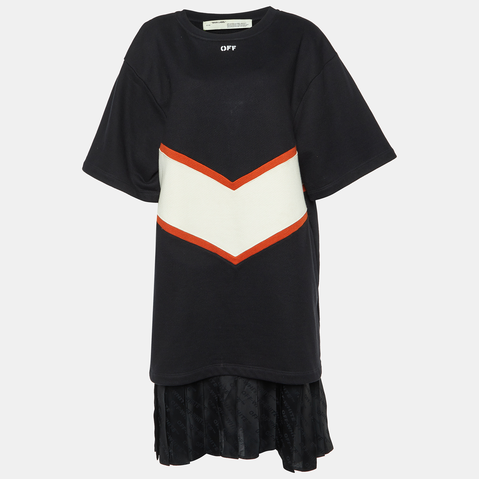 Pre-owned Off-white Black Color-block Cotton Knit Sweatshirt Dress L