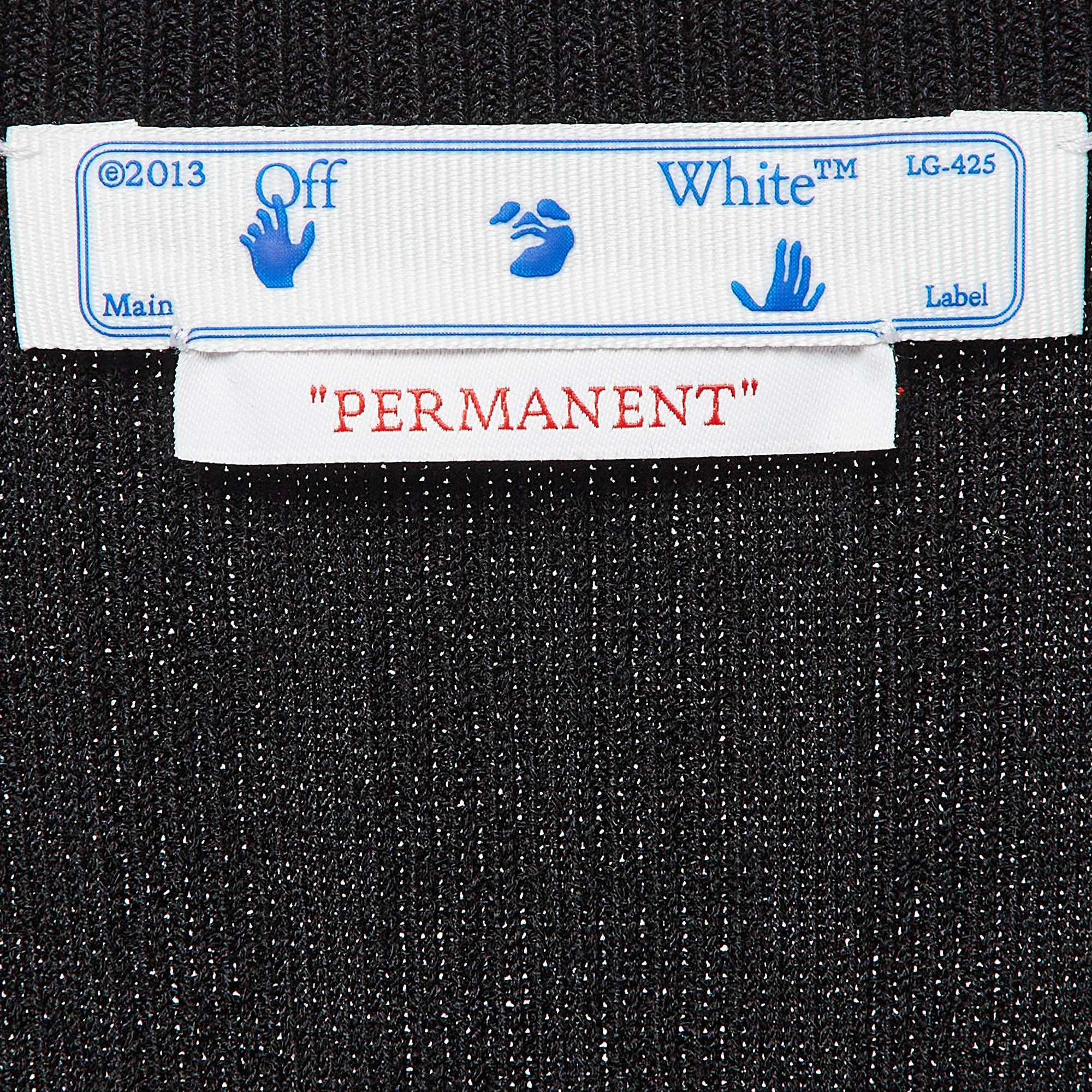 Off-White Logo Print Black Rib Knit Bodycon Dress M 
