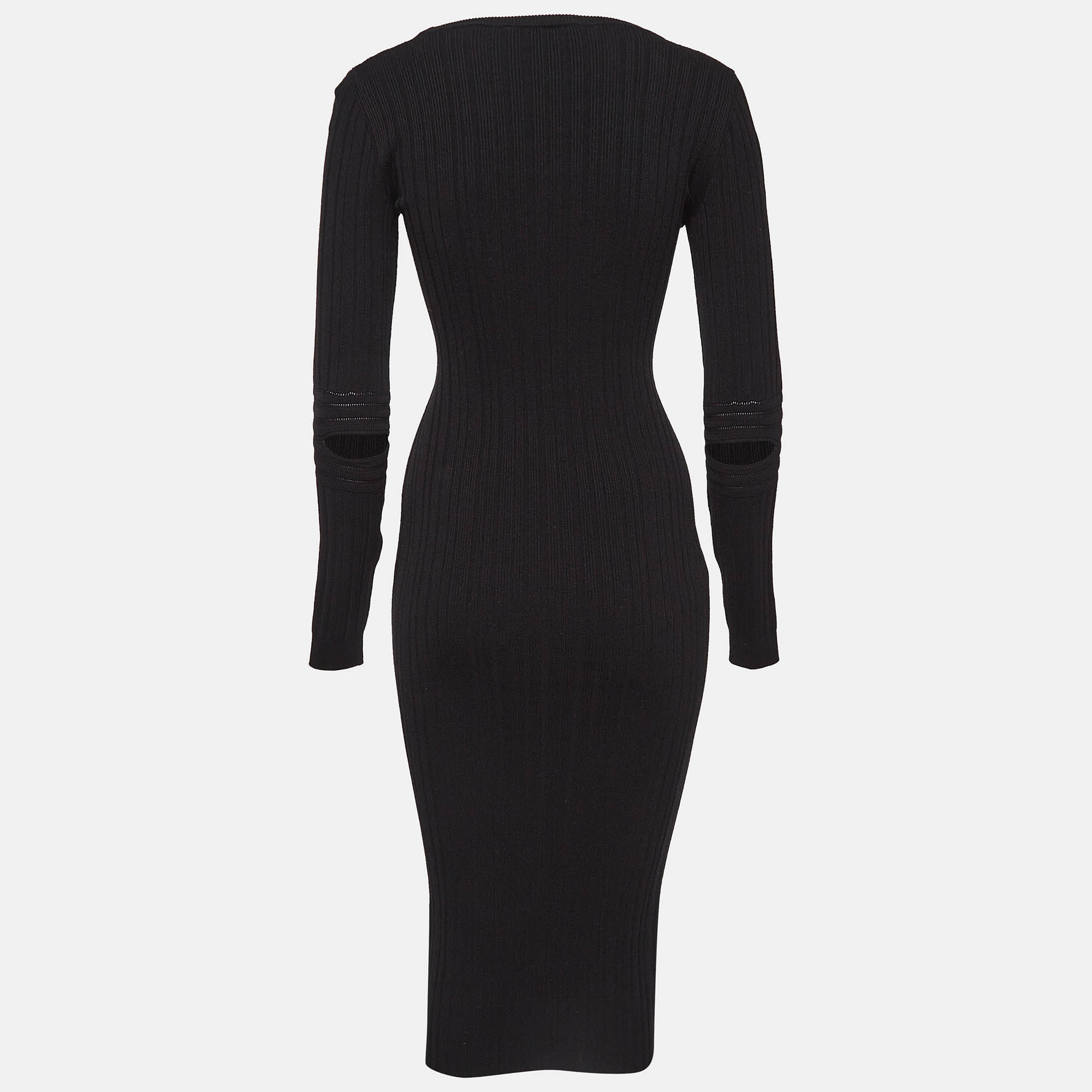Off-White Logo Print Black Rib Knit Bodycon Dress M 