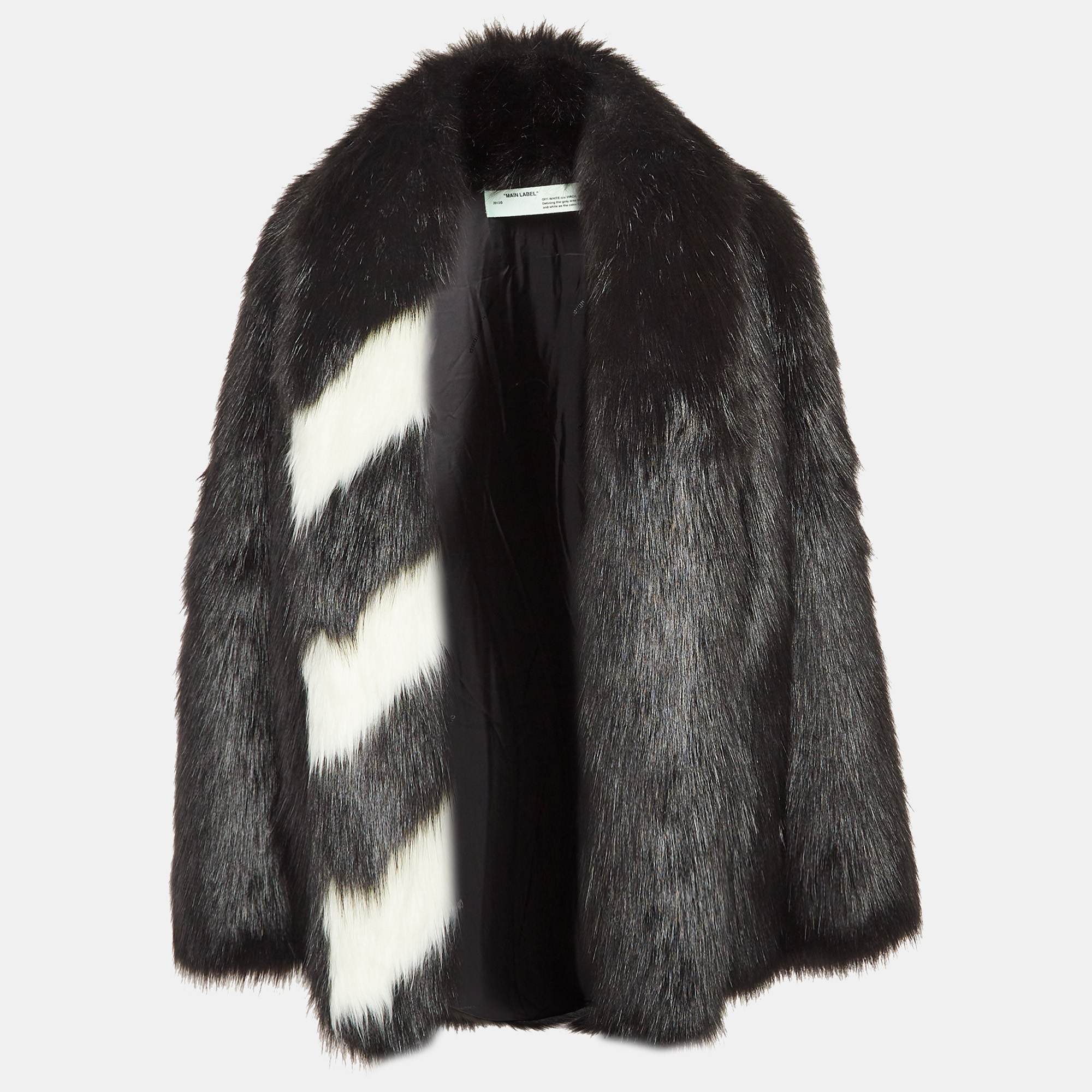 

Off-White Black Faux Fur Front Open Overcoat M