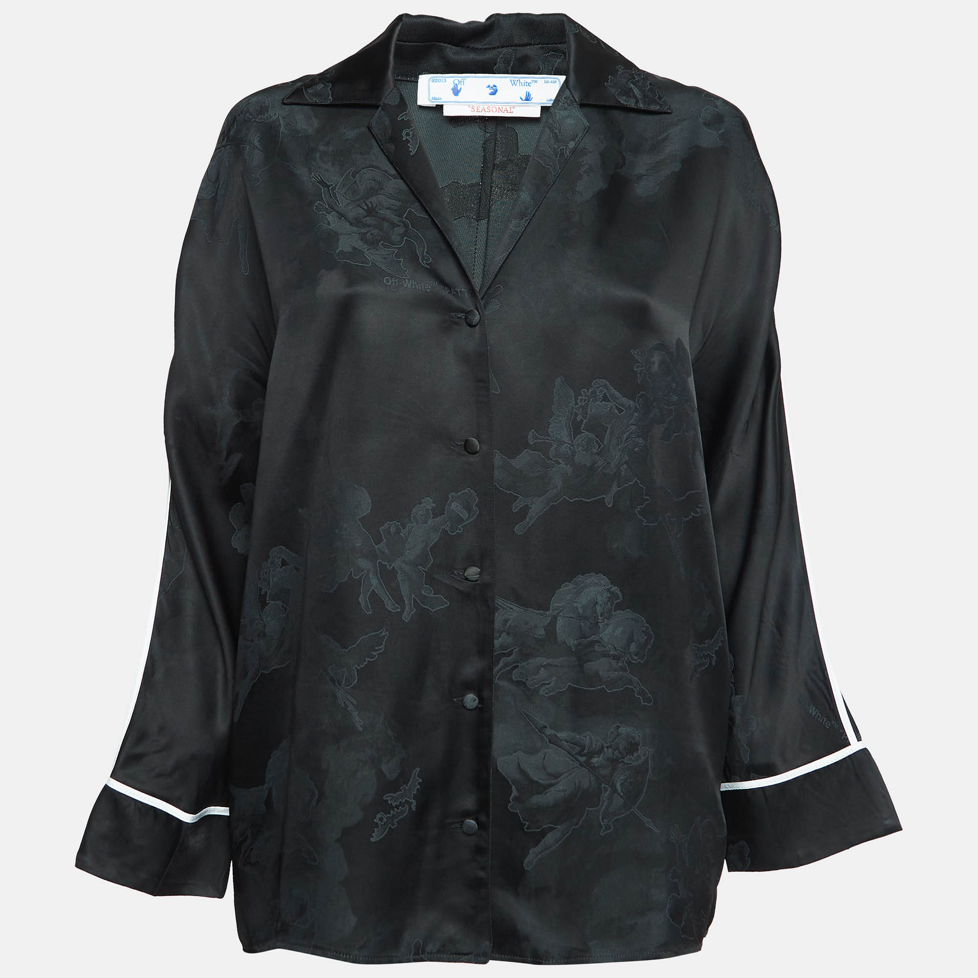 Pre-owned Off-white Seasonal Black Satin Jacquard Shirt M